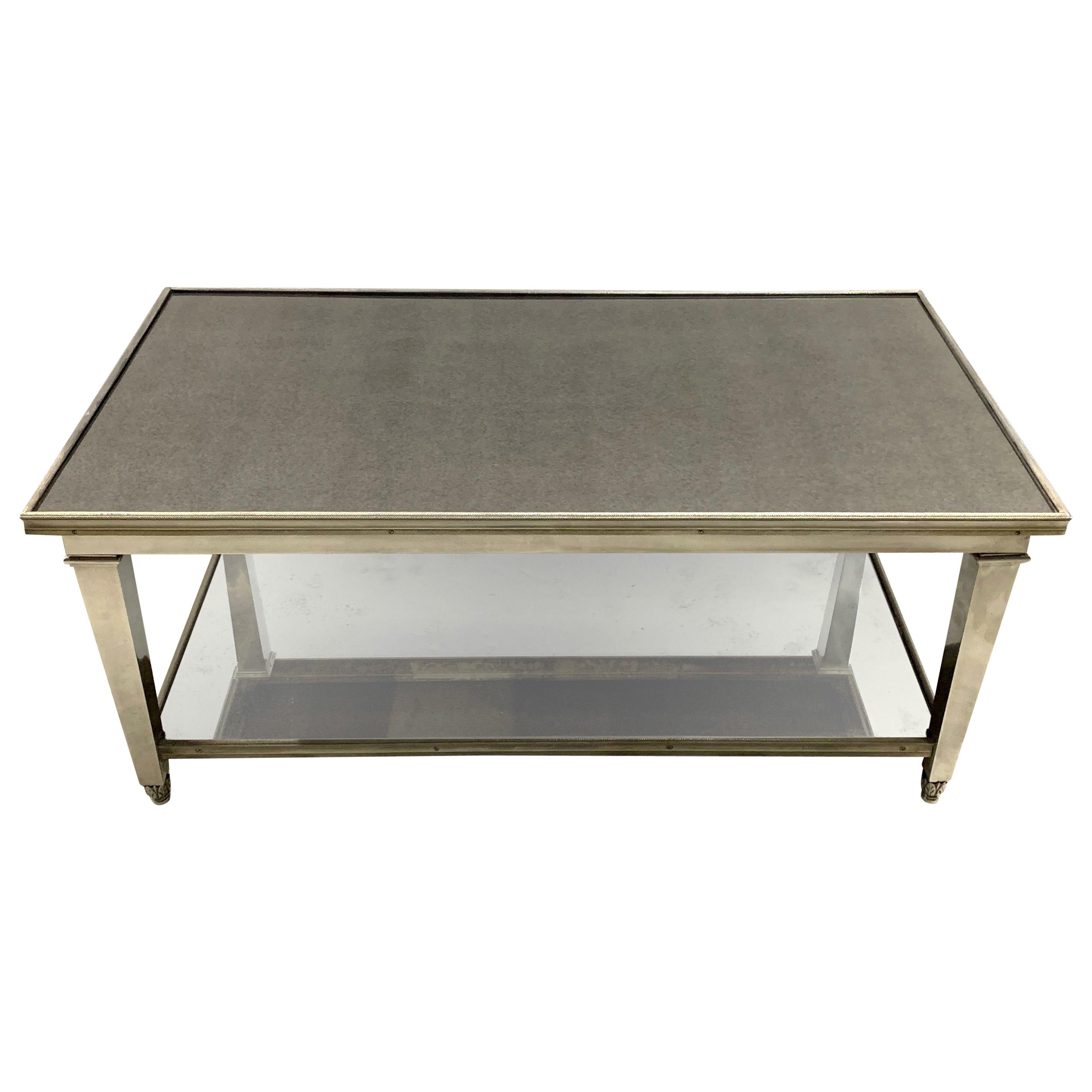 Fine Transition Midcentury Nickel Silvered Bronze Mirror Coffee Cocktail Table For Sale