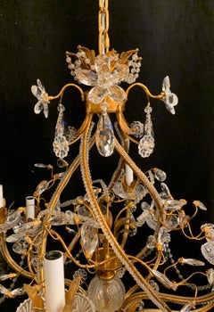 Fine Transitional Baguès Jansen 12-Light Gilt Crystal Flower Spiral Chandelier