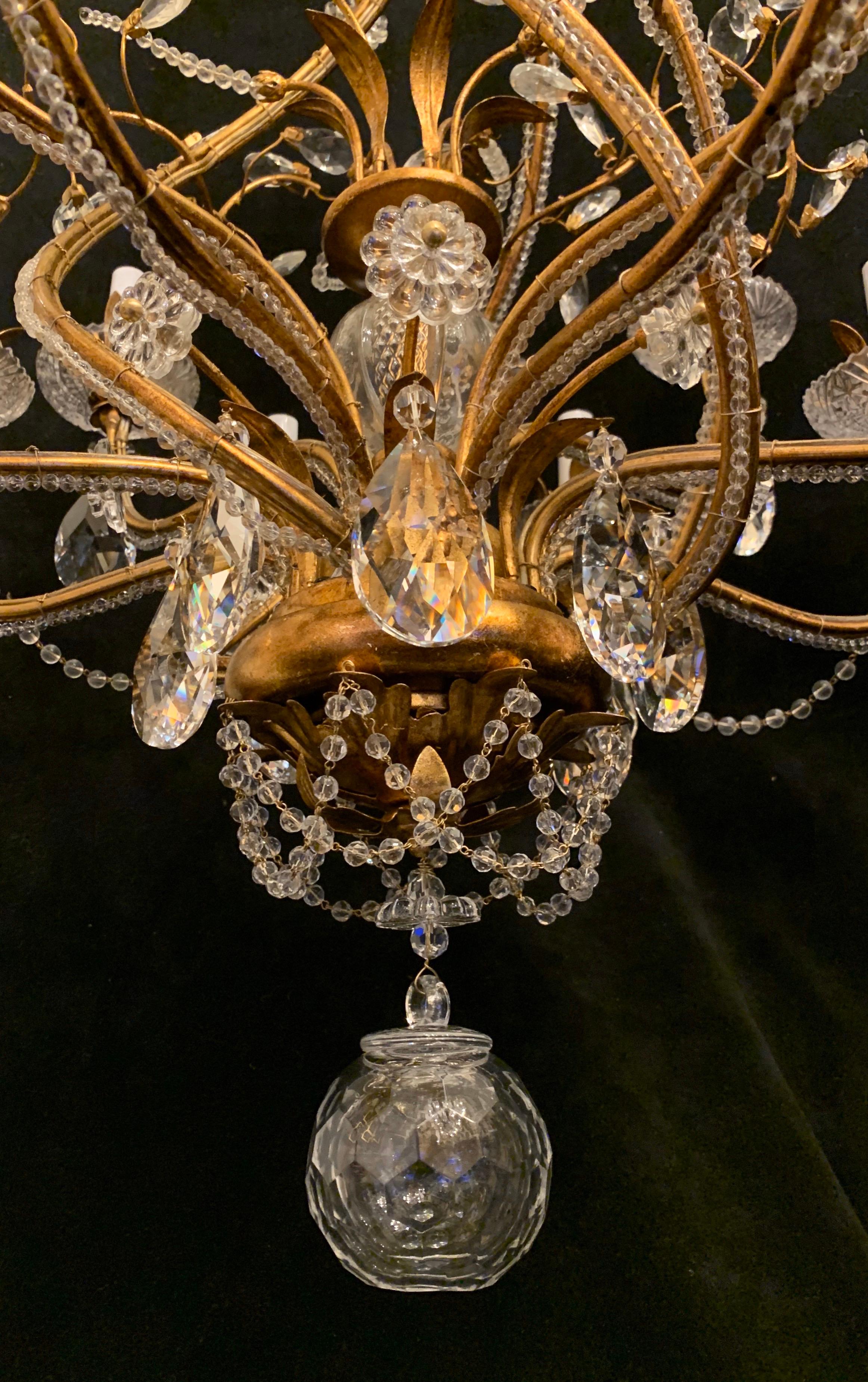 Fine Transitional Baguès Jansen 12-Light Gilt Crystal Flower Spiral Chandelier For Sale 2