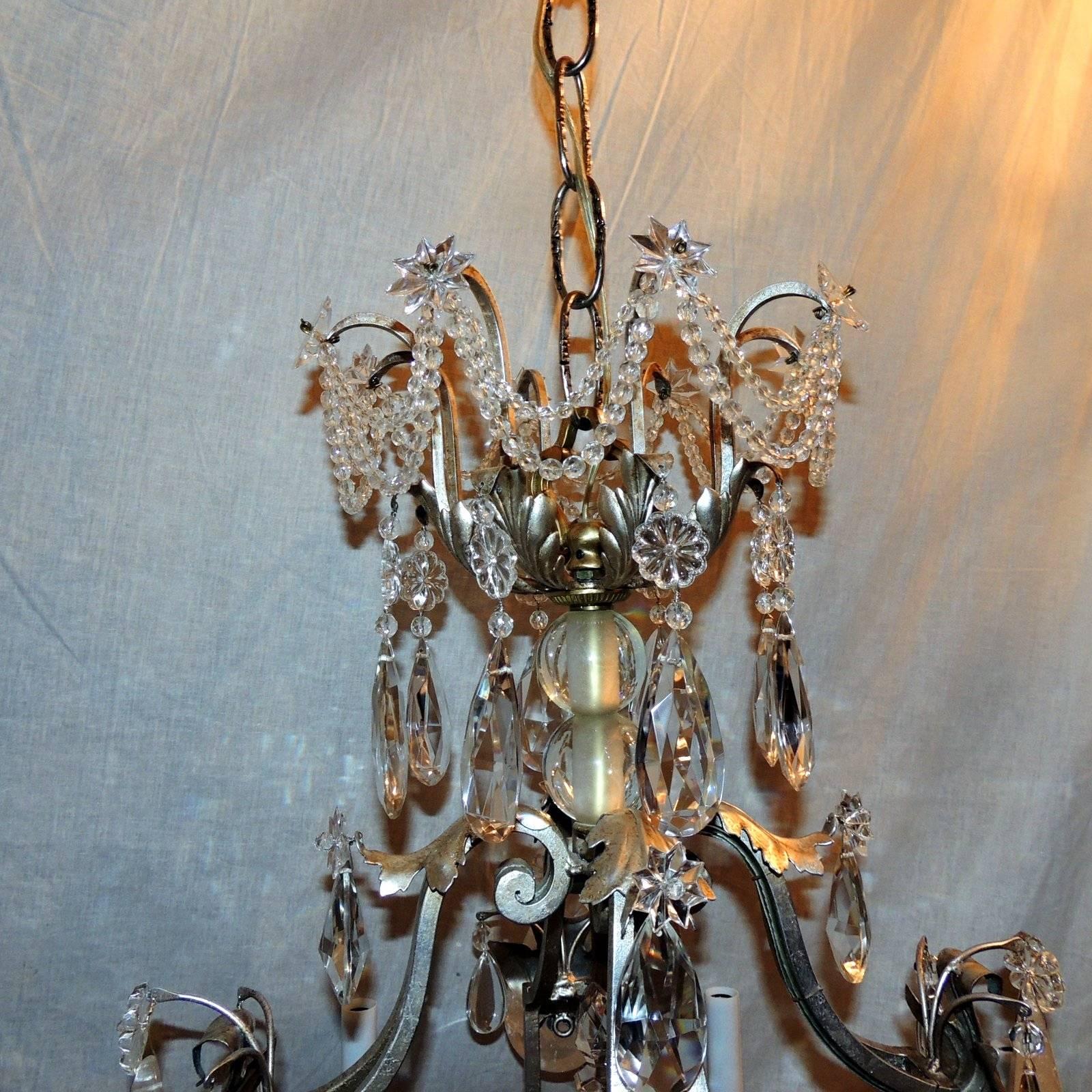 French Fine Transitional Pagoda Bagues Jansen Eight-Light Gilt Rock Crystal Chandelier For Sale