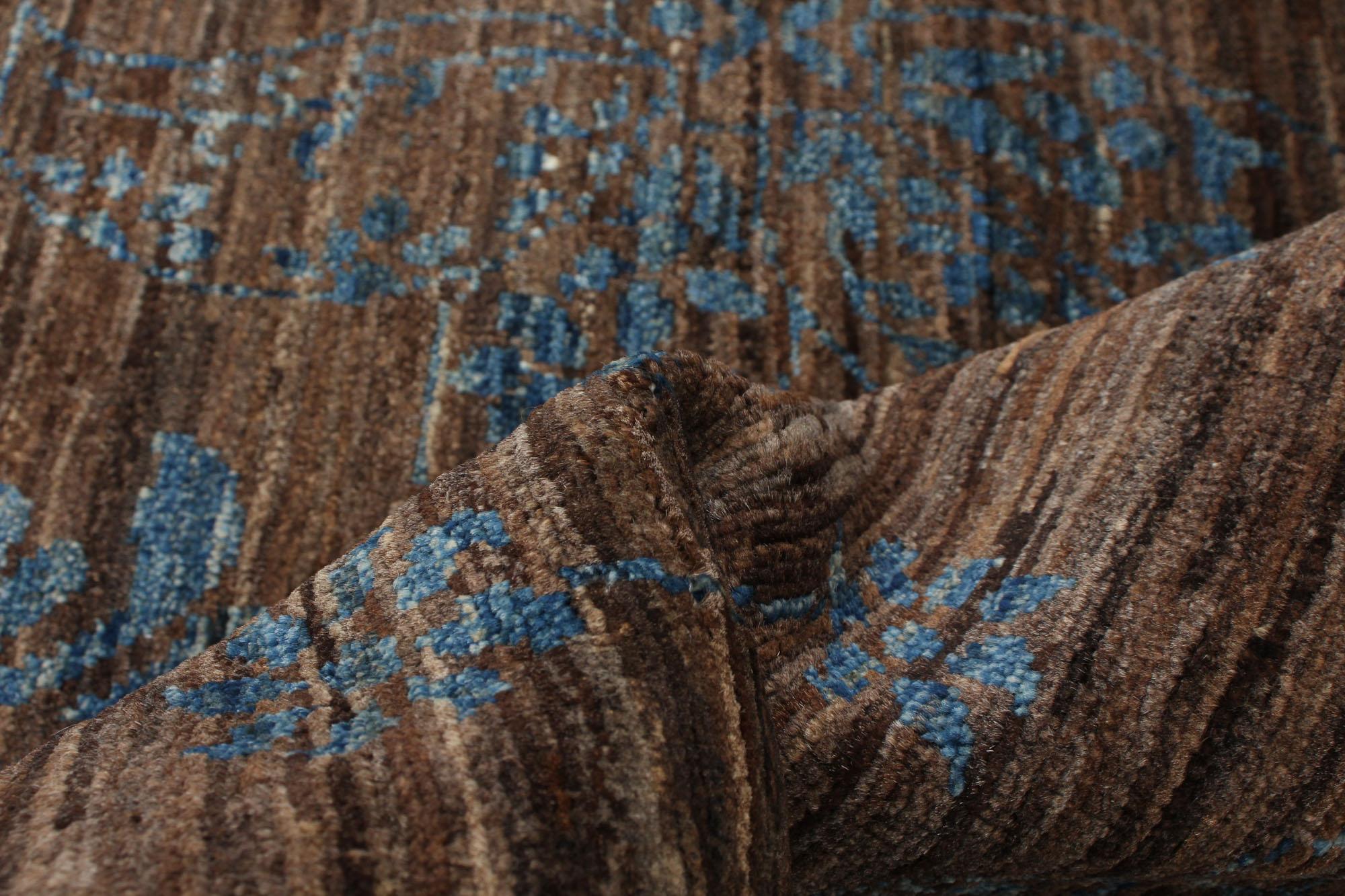 Handgeknüpfter Perserteppich aus Wolle, Blau und Brown, 6' x 9' (21. Jahrhundert und zeitgenössisch) im Angebot