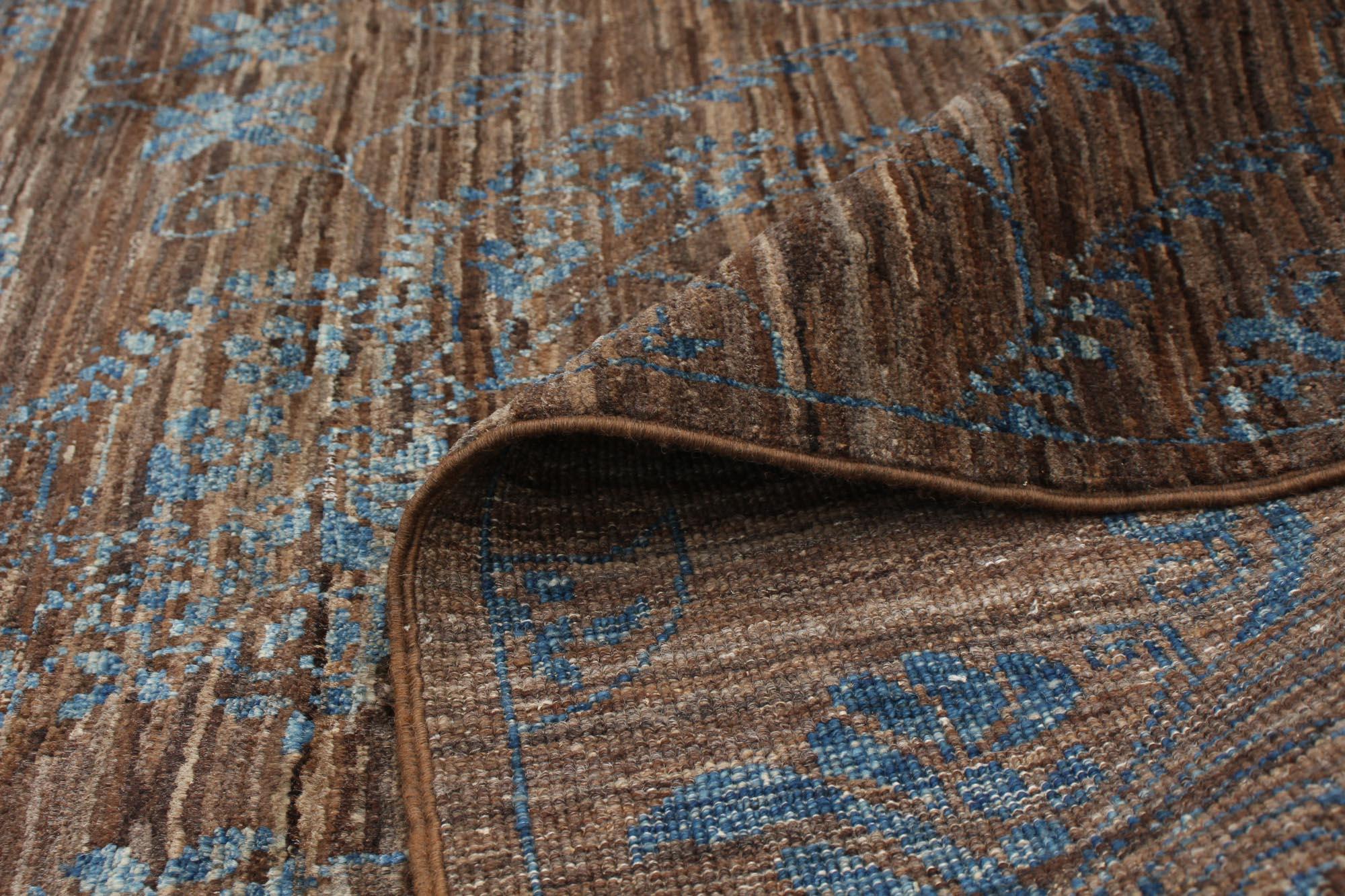 Handgeknüpfter Perserteppich aus Wolle, Blau und Brown, 6' x 9' im Angebot 1