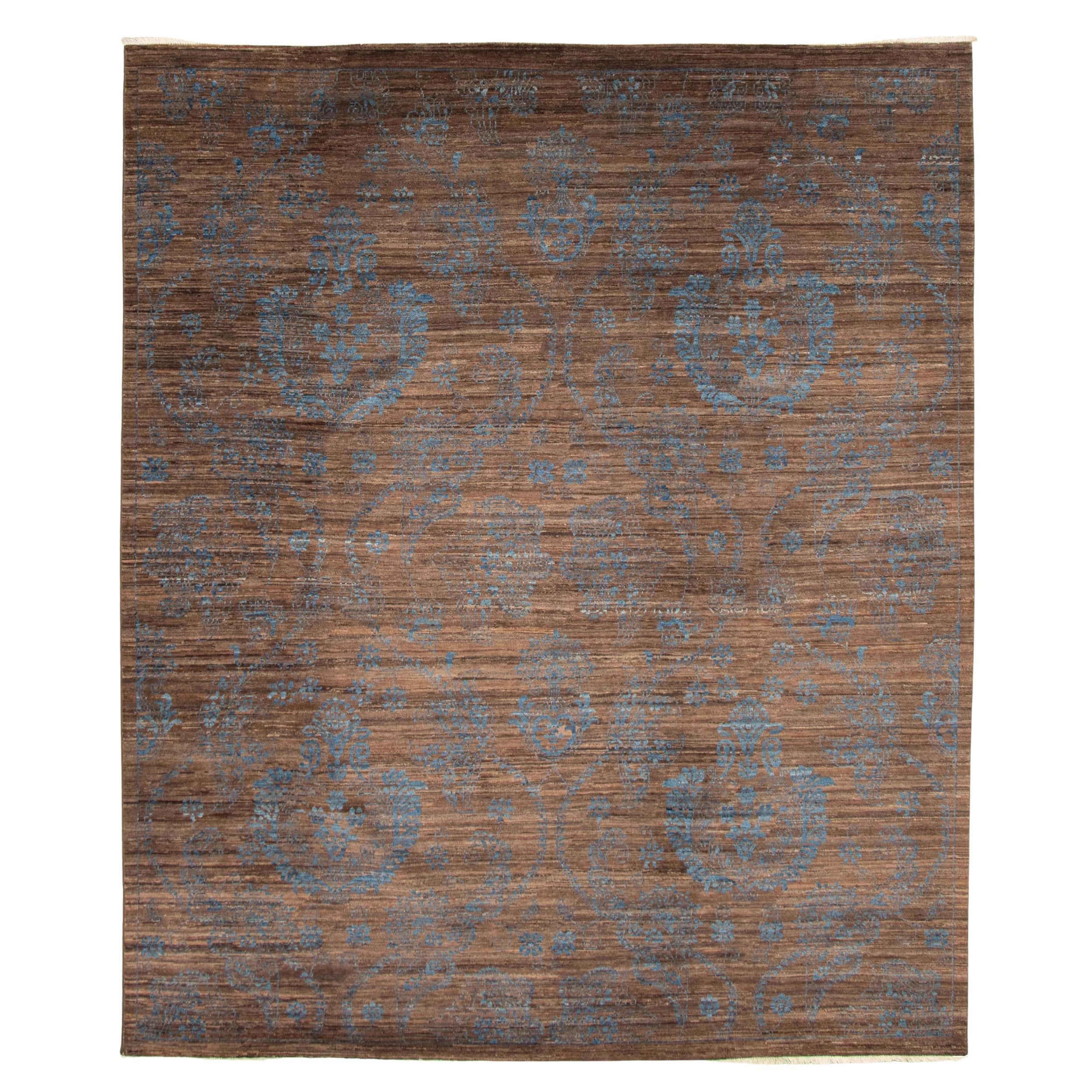 Moderner blauer und brauner Perserteppich aus Wolle, 8' x 10' im Angebot