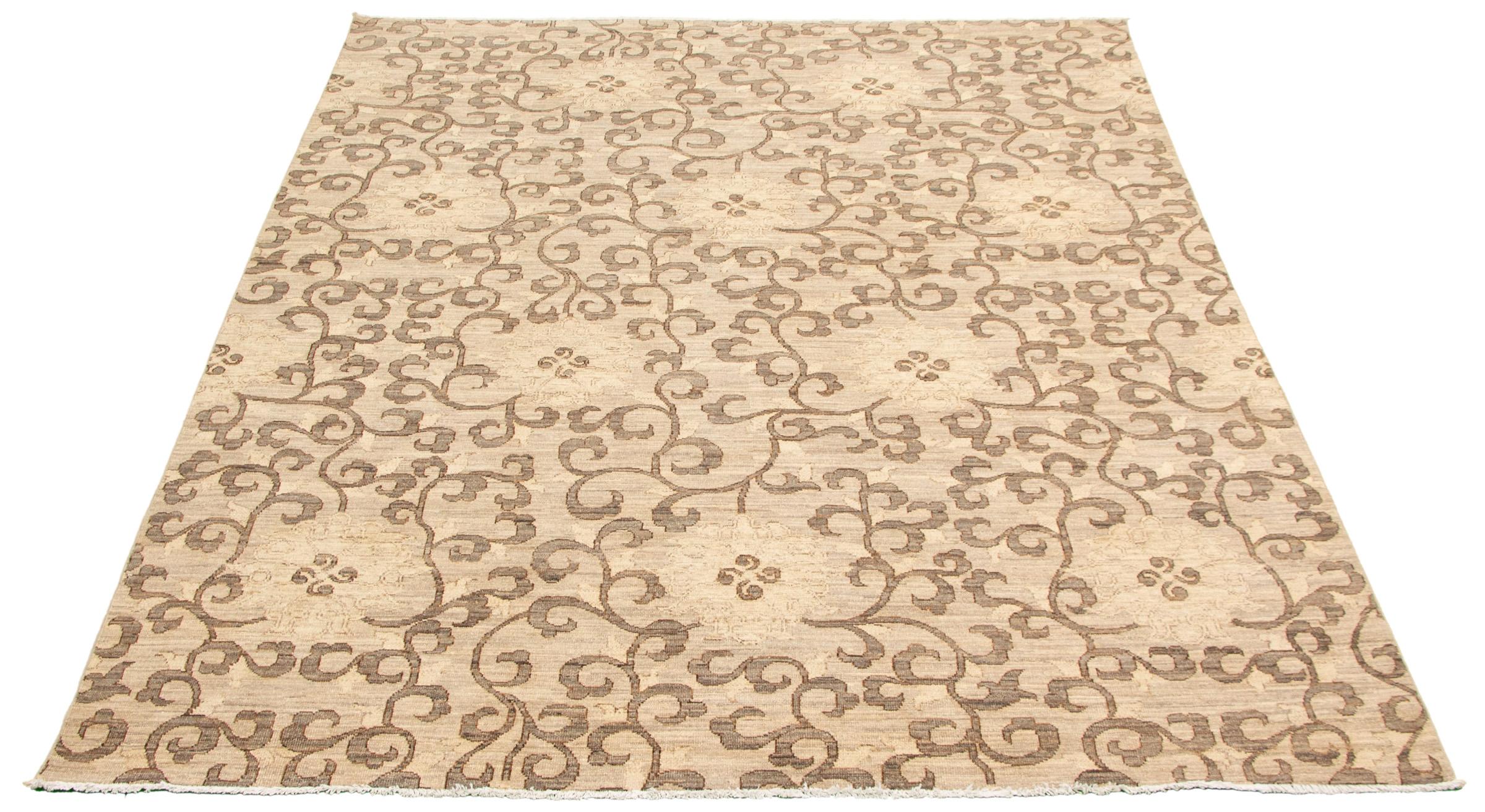 Art Nouveau Wool Persian Rug, Neutral Flower Motifs, 8' x 10' In New Condition For Sale In New York, NY