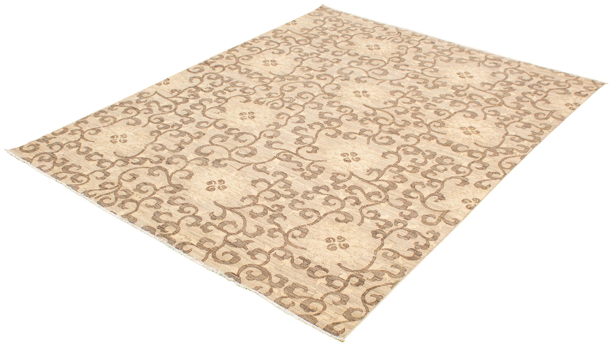 Contemporary Hand-Knotted Transitional Wool Persian Rug, Neutral Flower Motifs, 8' x 10' For Sale