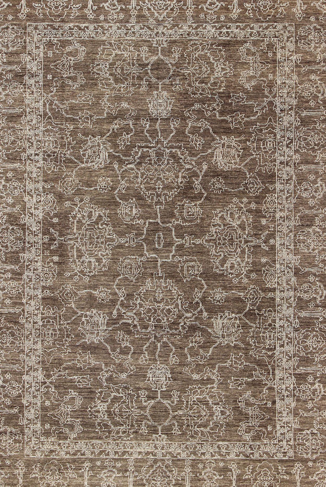 Feiner Übergangsteppich mit stilisierten geometrischen Motiven in Braun & Tan (Handgeknüpft) im Angebot