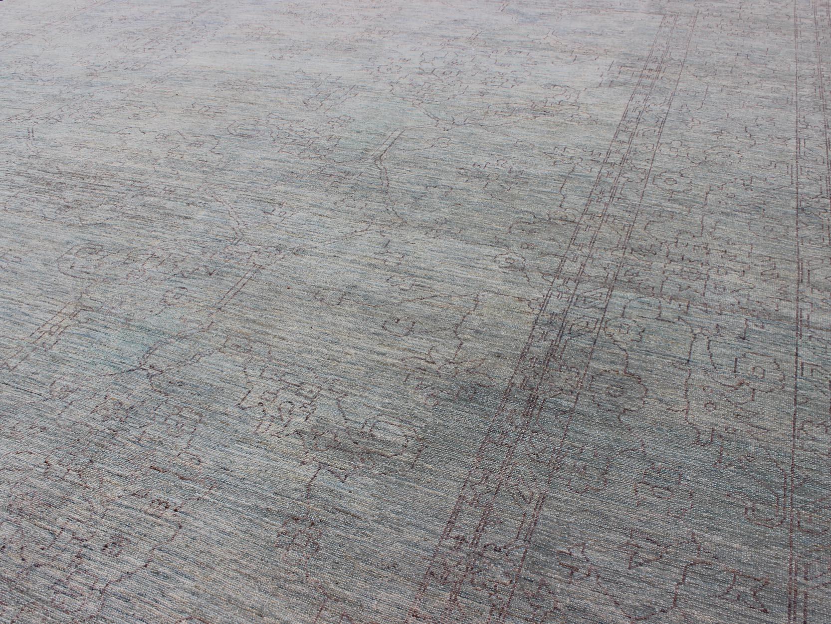Alfombra de Transición de color lavanda claro y tejido muy fino con fondo azul claro de reflejos lavanda. Alfombra Keivan Woven Arts AN-115548, país de origen / tipo: Turquía / Tribal
Medidas:10'3 x 13'9.
Esta alfombra turca presenta un diseño de