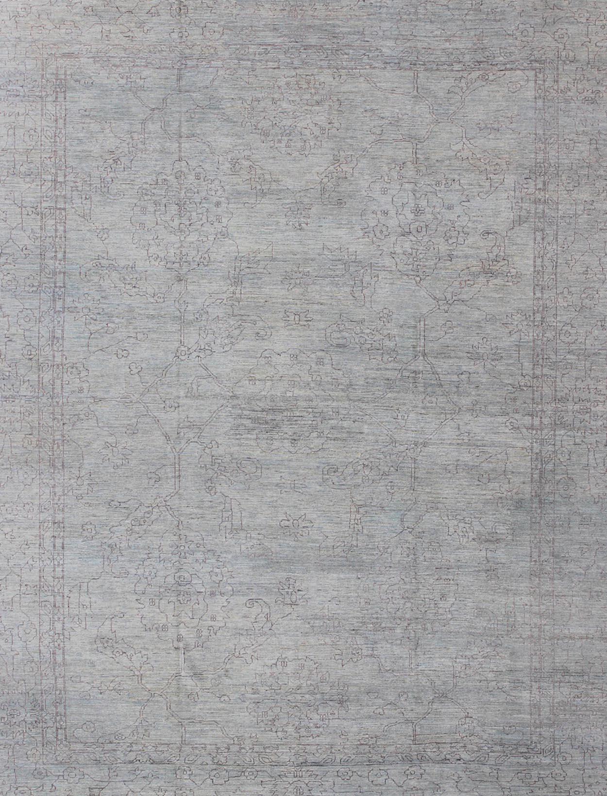 Hand-Knotted Keivan Woven Arts Angora Oushak Rug in antique Texture & Light Tones 12'2 x 15'1 For Sale