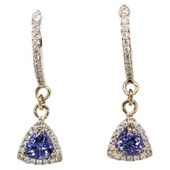 Fine Trillion Tanzanite Earrings with Natural Diamonds in 14K White Gold