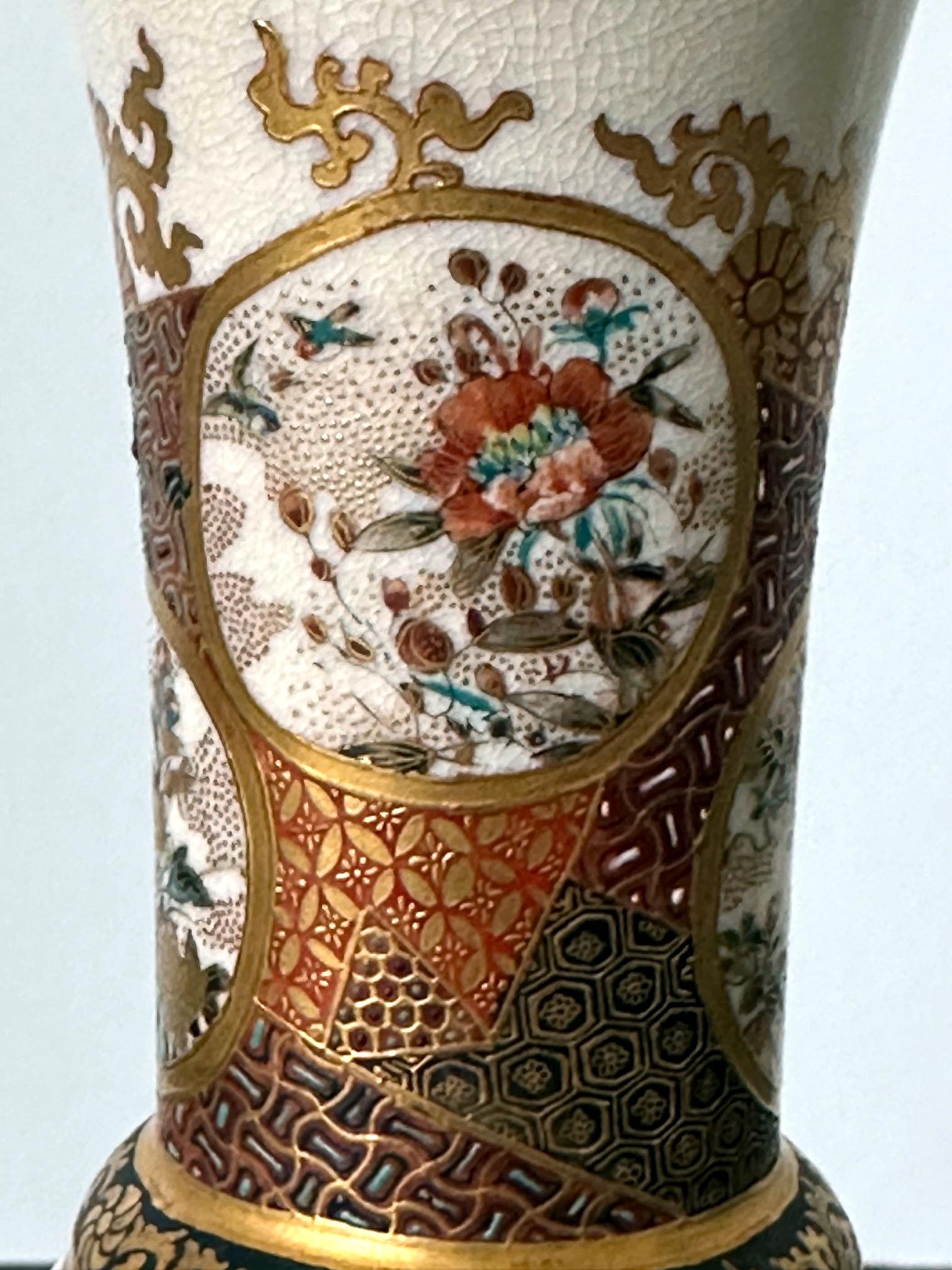 Fine Trumpet Satsuma Vase by Taizan Yohei For Sale 1