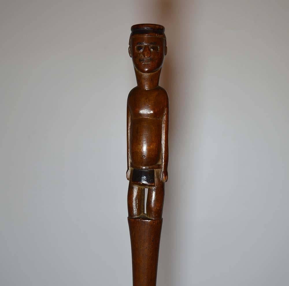 A fine Tsonga figurative staff South Africa,

A typical Tsonga staff in hard wood with carved standing tribal figure with hat and loin cloth
 
Tsonga South Africa

Measures: Height 82 cm
 
Period: Early 20th century,

Superb example,

Provenance :