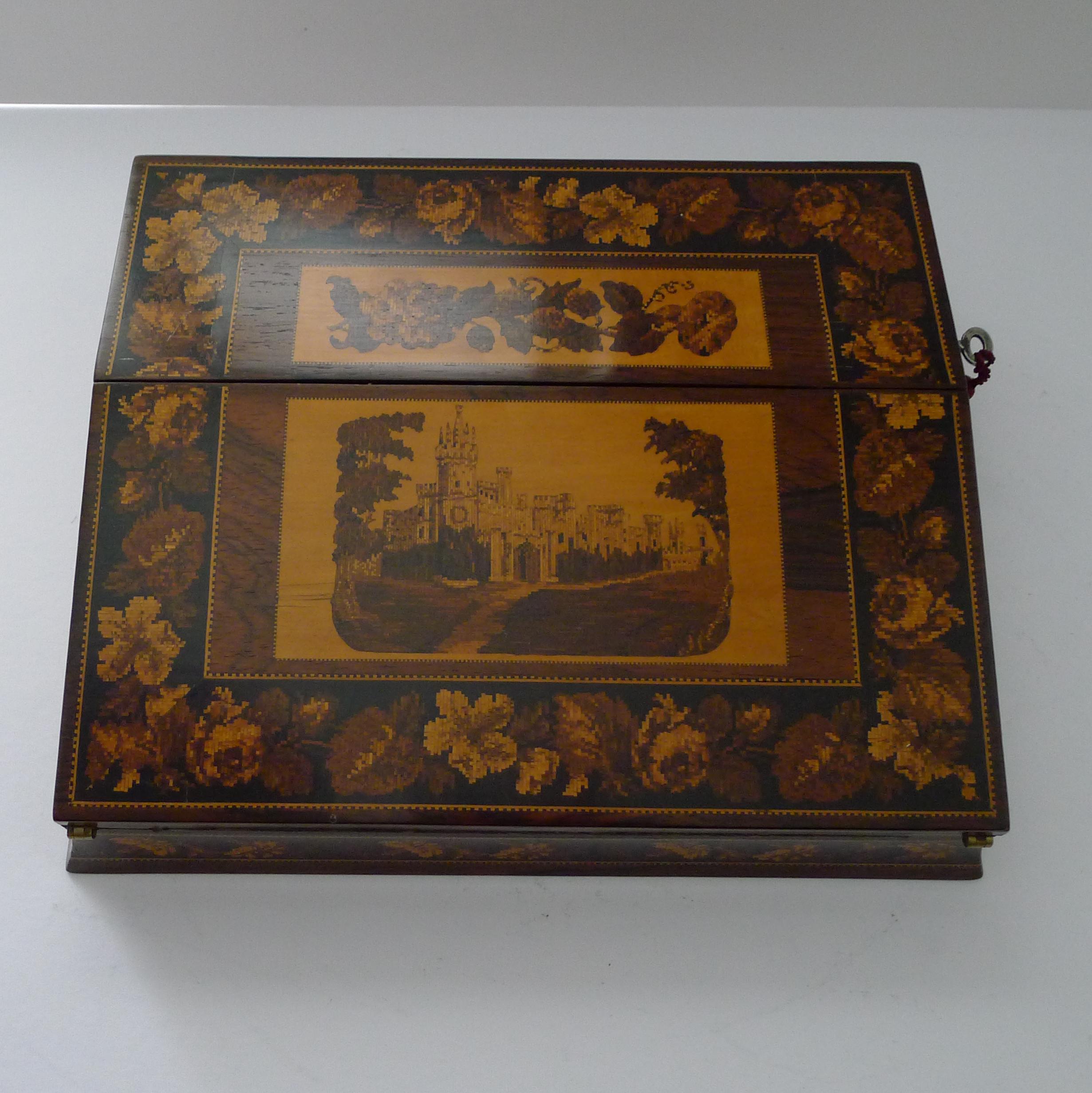Fine Tunbridge Ware Writing Box / Lap Desk, Eridge Castle, circa 1870 For Sale 3