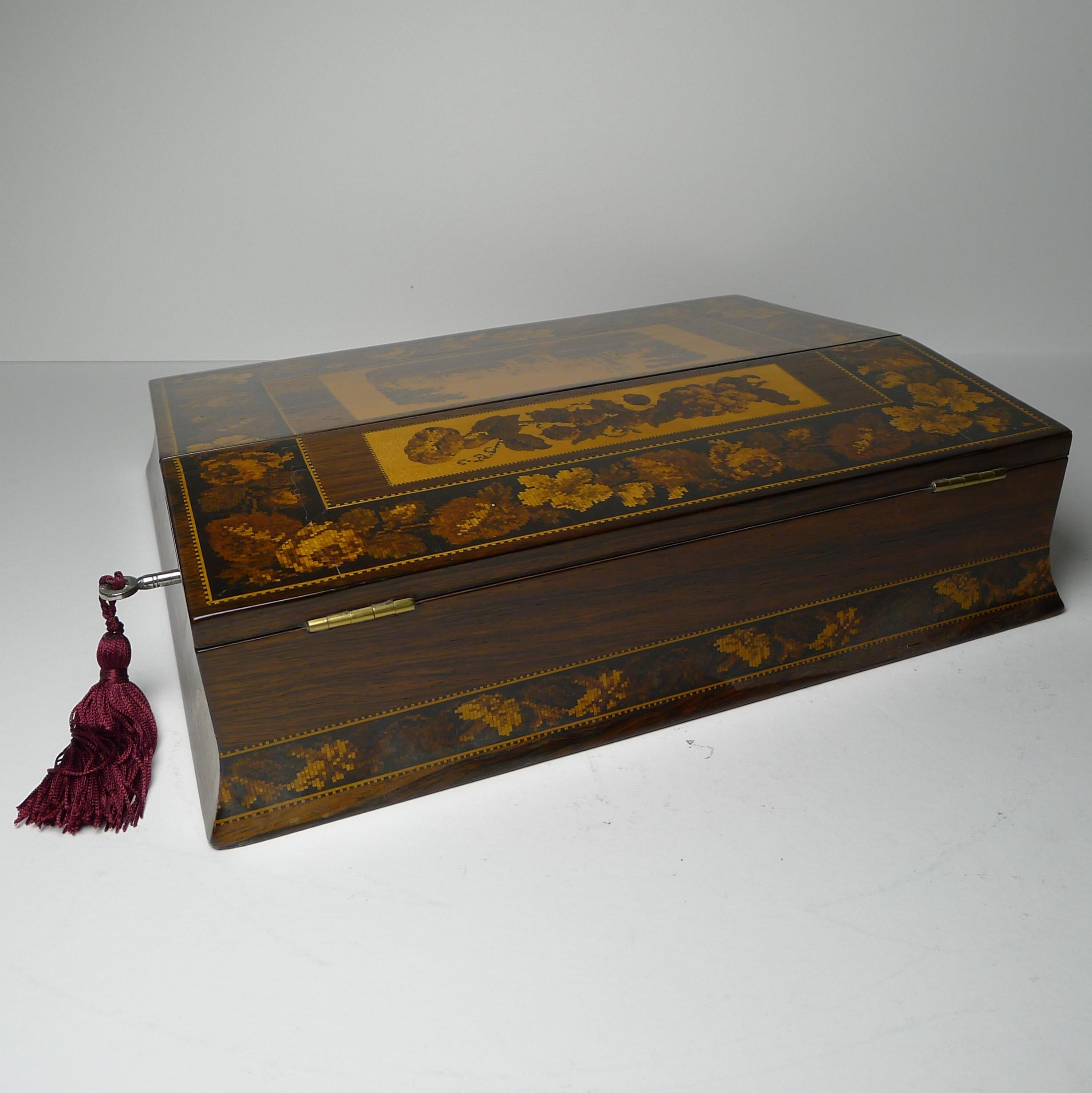 Wood Fine Tunbridge Ware Writing Box / Lap Desk, Eridge Castle, circa 1870 For Sale