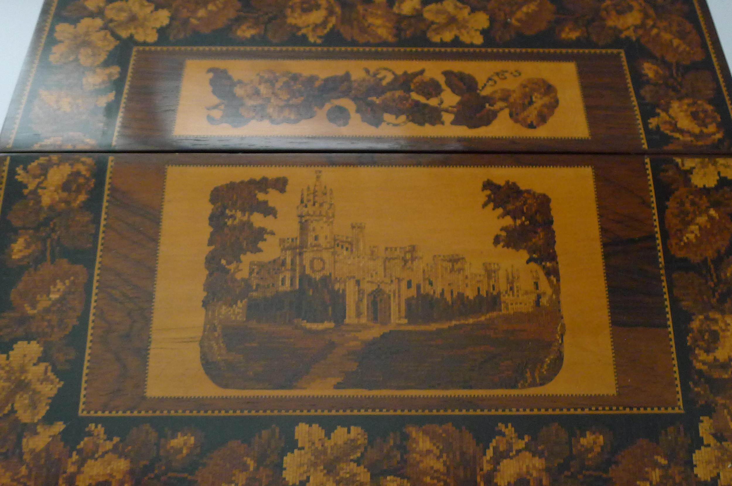Tunbridge Ware Schreibtischschachtel / Lap Desk - Eridge Castle c.1870 im Angebot 2