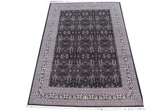 Fine Turkish Hereke Rug Large Room Size Black Creme Blue Floral All-Over Design
