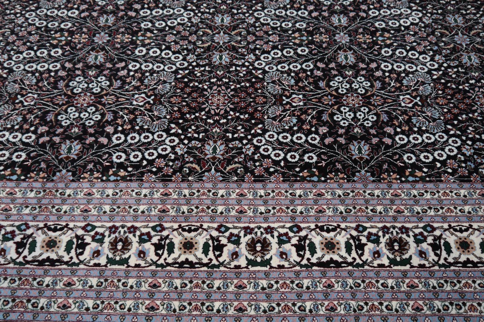 Wool Fine Turkish Hereke Rug Large Room Size Black Creme Blue Floral All-Over Design