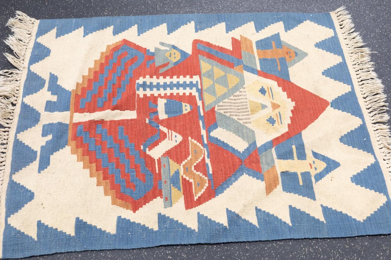 Feiner türkischer Stammes-Kilim Flachgewebe-Wollteppich 2'11