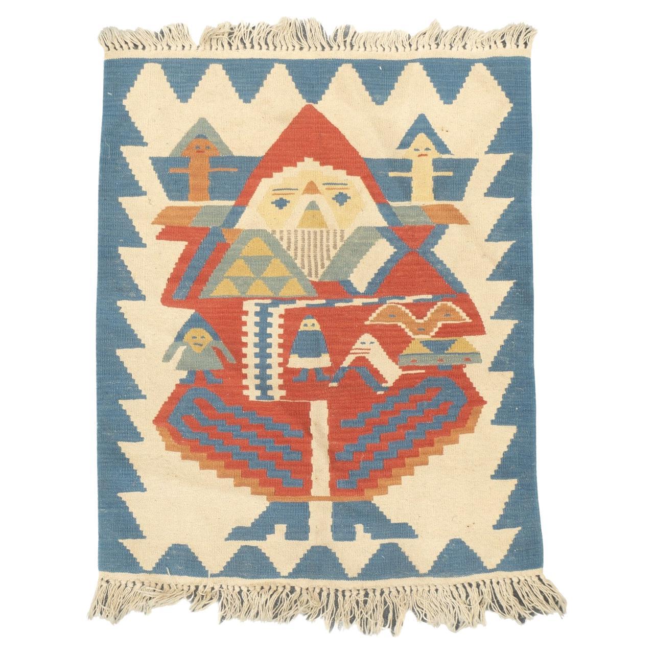 Feiner türkischer Stammes-Kilim Flachgewebe-Wollteppich 2'11" x 3'7