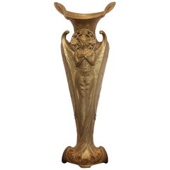 Fine Turn of the Century Art Nouveau Gilt Bronze Vase or Centerpiece
