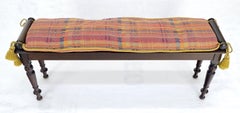Fine Turned Solid Mahogany Base Tassels Decorated Upholstery 48" Long Bench MINT