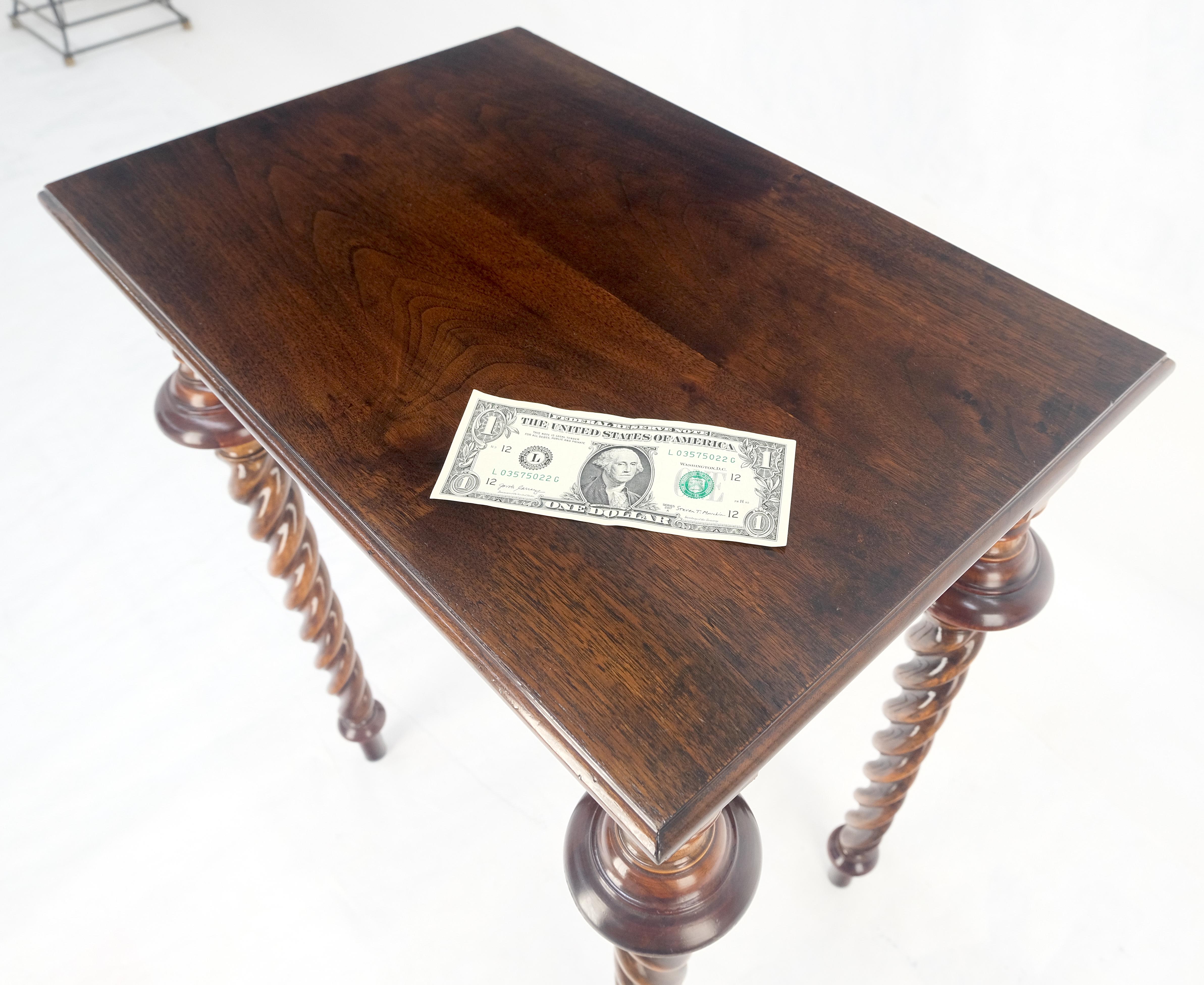 Fine Twisted Rope Carved Turned Solid Rosewood Leg Rectangle Top Lamp Table MINT For Sale 6