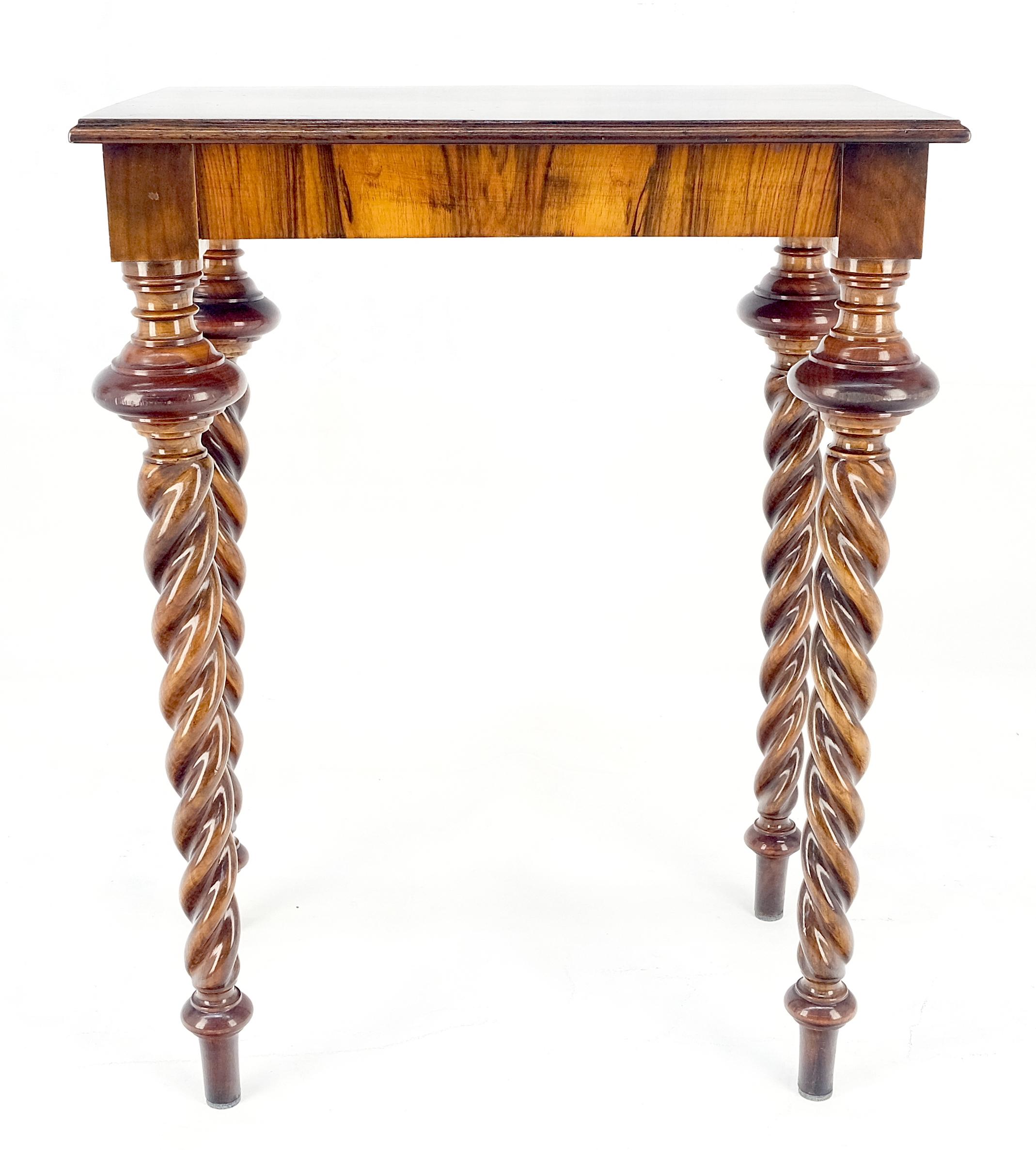 20th Century Fine Twisted Rope Carved Turned Solid Rosewood Leg Rectangle Top Lamp Table MINT For Sale