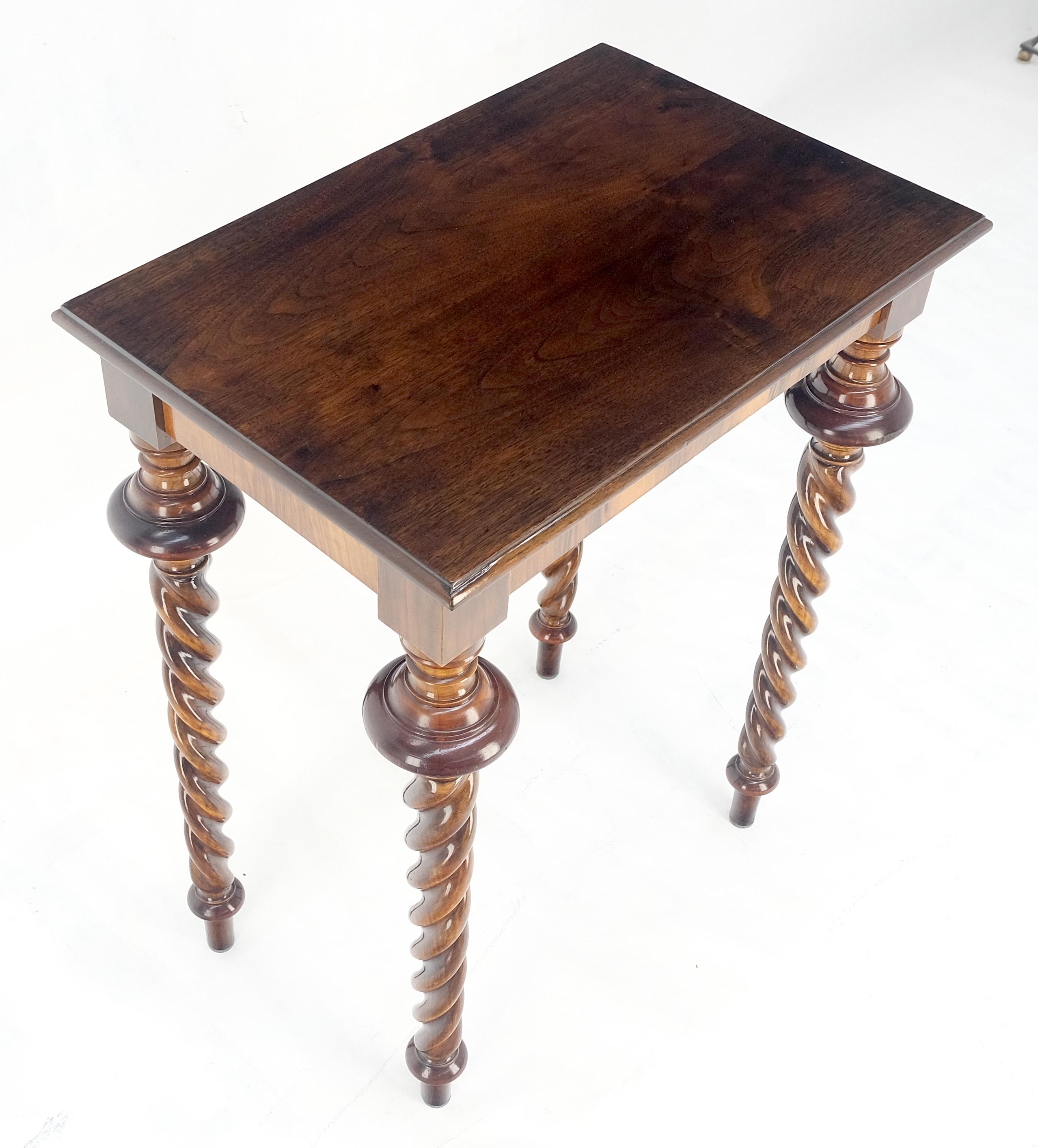 Fine Twisted Rope Carved Turned Solid Rosewood Leg Rectangle Top Lamp Table MINT For Sale 3