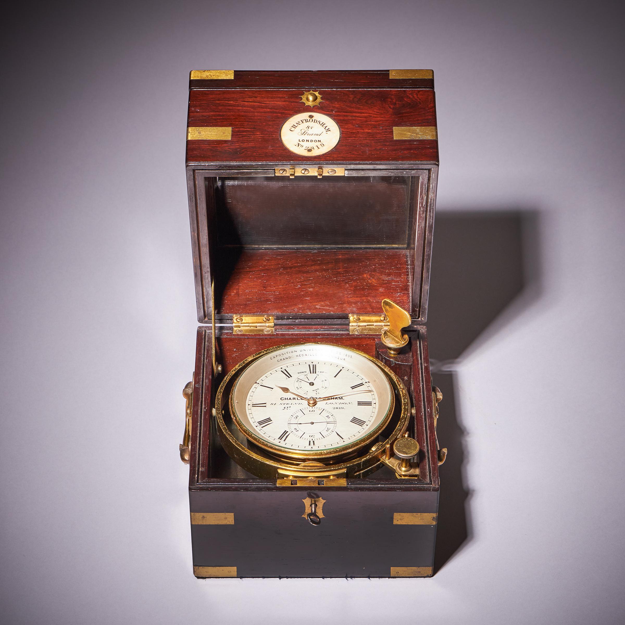 English Fine Two-Day Marine Chronometer Signed Charles Frodsham For Sale