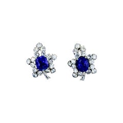 Fine Unheated AGL Graded Sapphires & Diamond Vintage Platinum Earrings, c. 1955