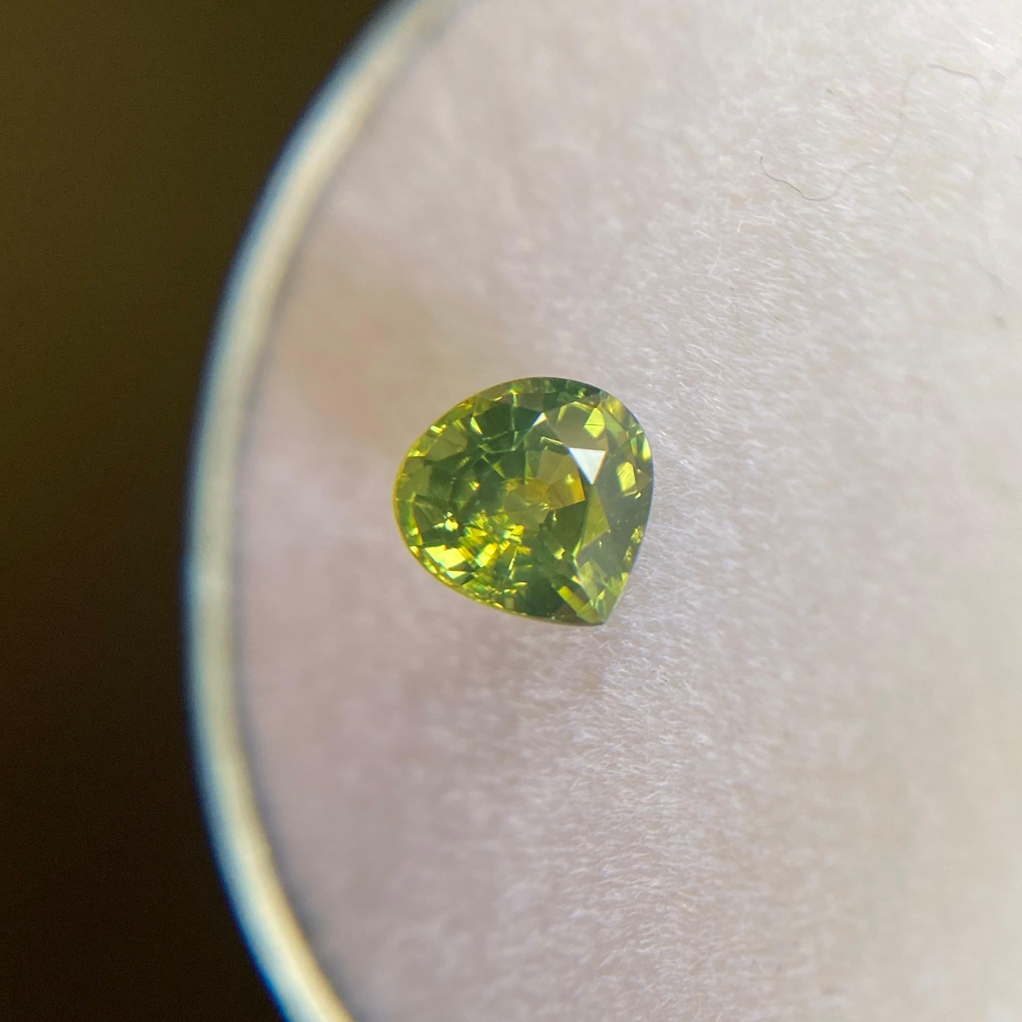 Fine Unique Australian 0.76ct Untreated Yellow Green Sapphire Pear Cut For Sale 1