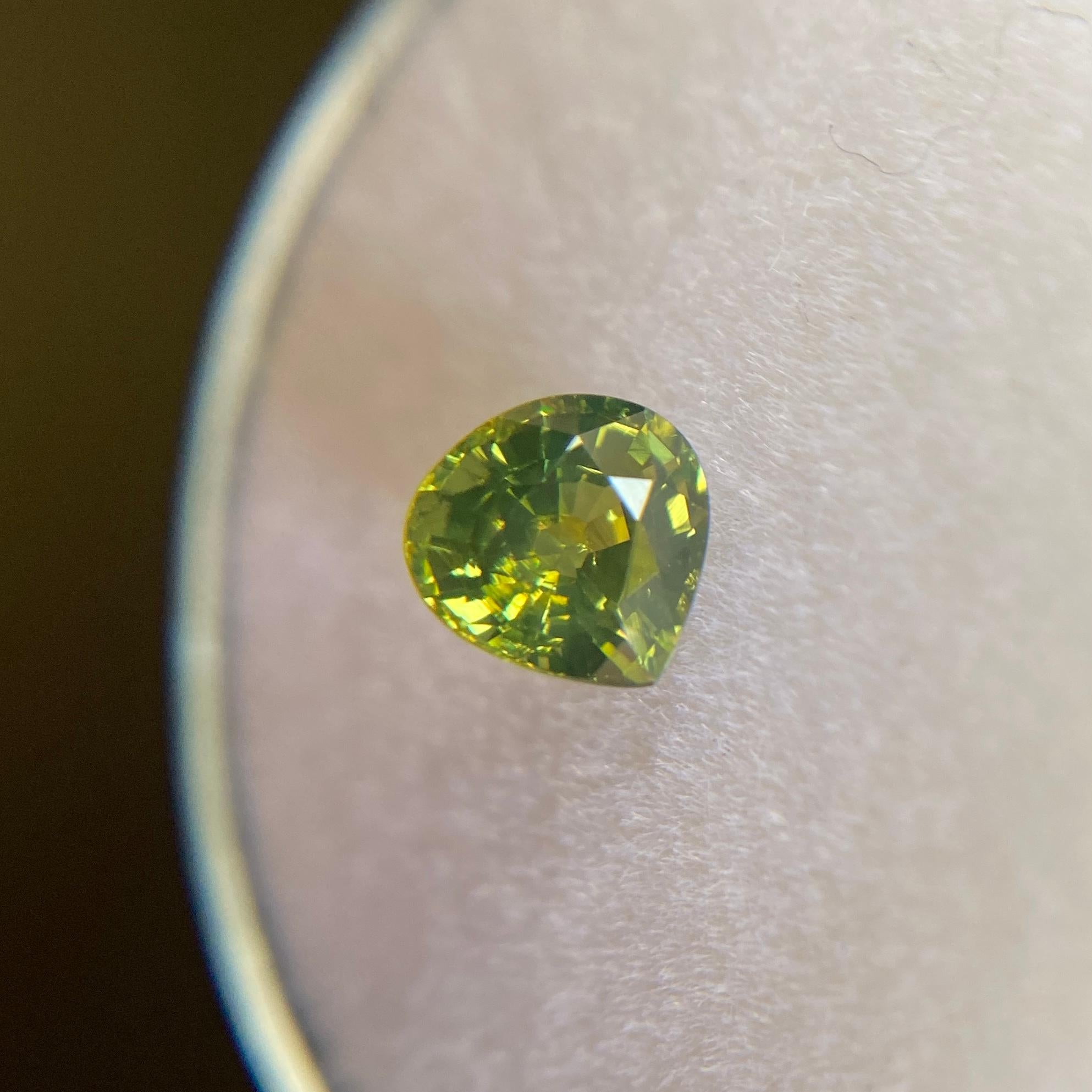 Fine Unique Australian 0.76ct Untreated Yellow Green Sapphire Pear Cut For Sale 2