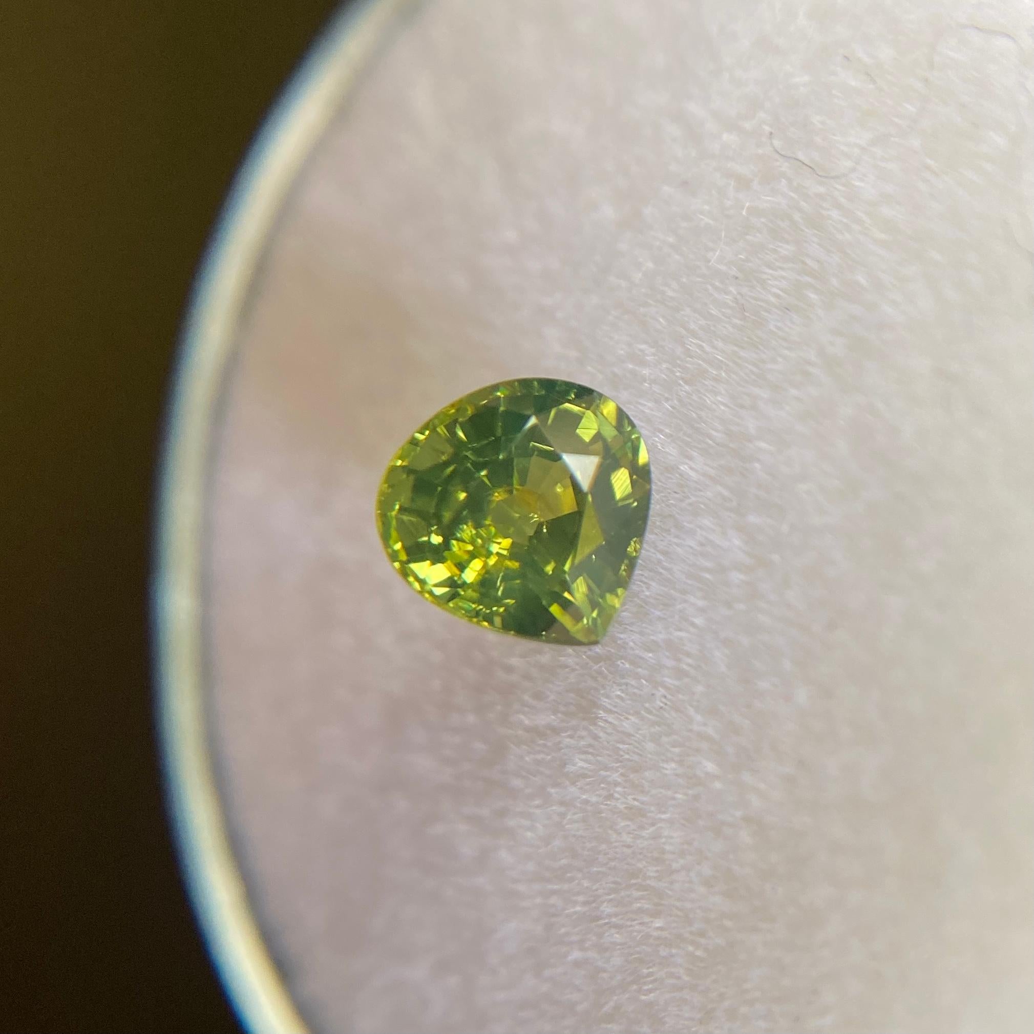 Fine Unique Australian 0.76ct Untreated Yellow Green Sapphire Pear Cut For Sale 3