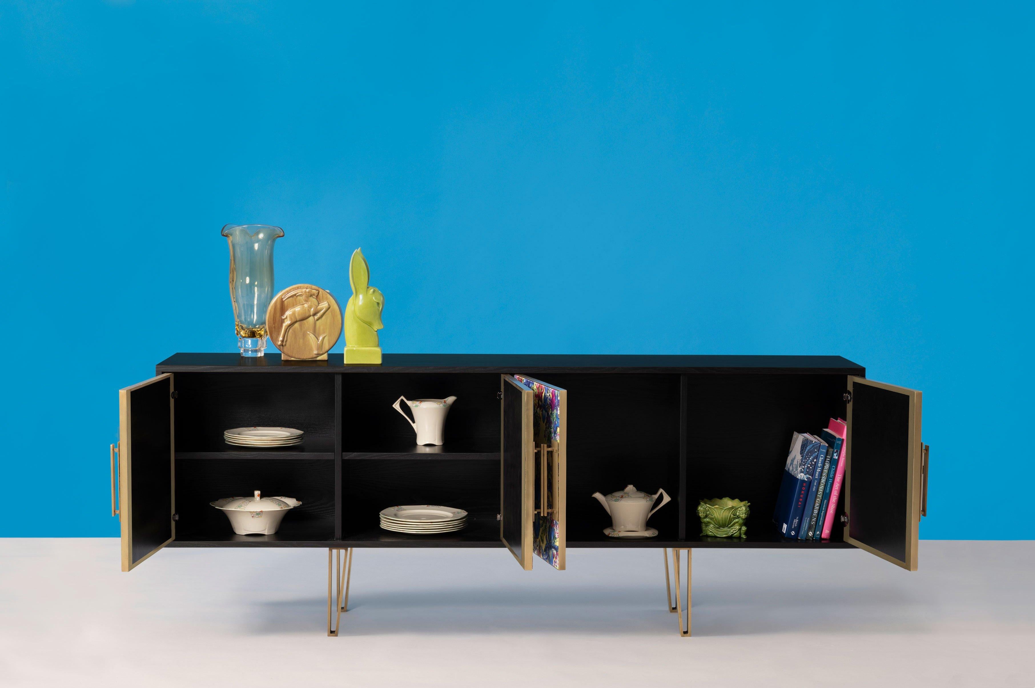 English Fine Upholstered Contemporary Side Cabinet Made in England For Sale