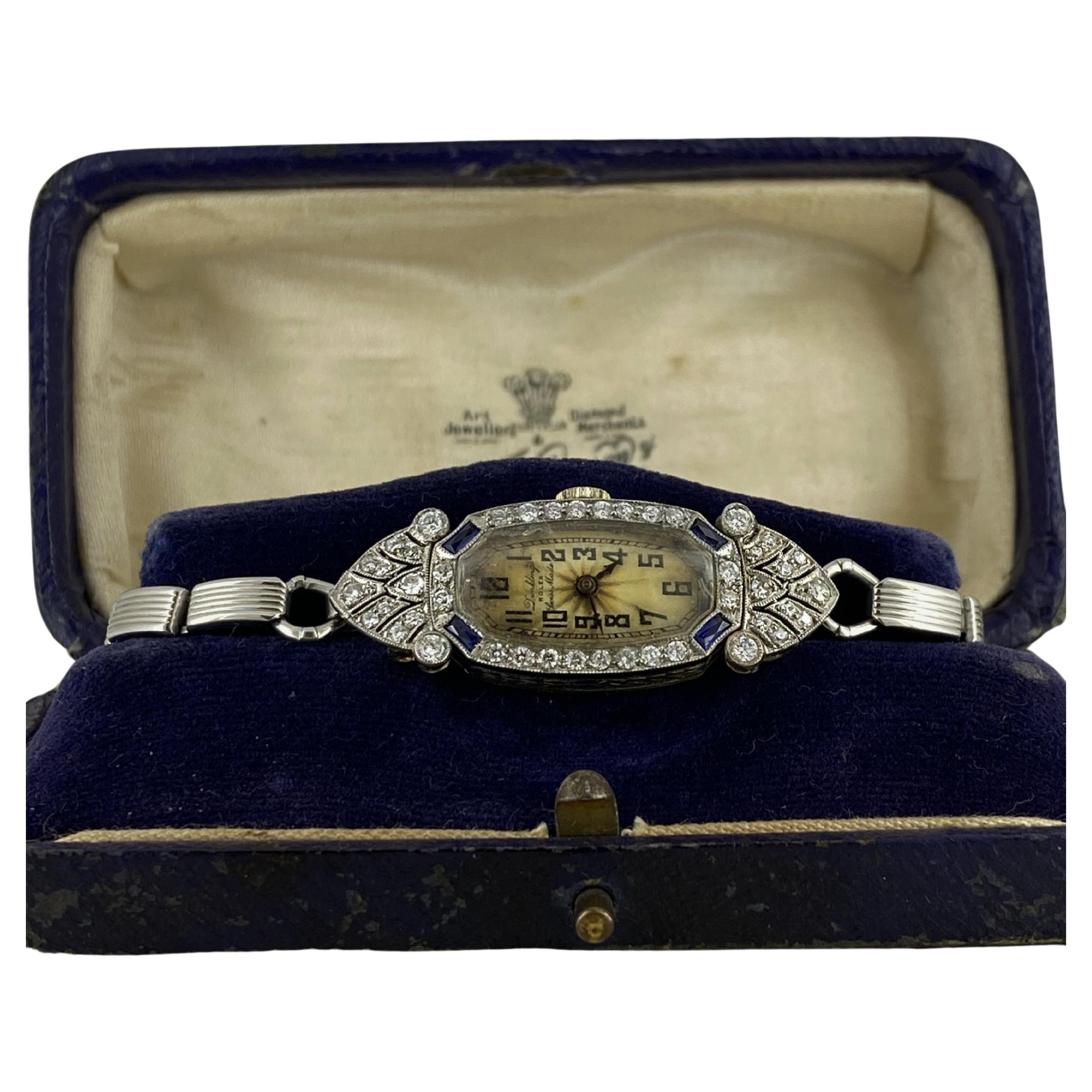 Seltene Art-Deco Rolex 18K Gold-, Diamant-, Saphir-Cocktail-Damenuhr von Fine & V Rare & V (Art déco) im Angebot