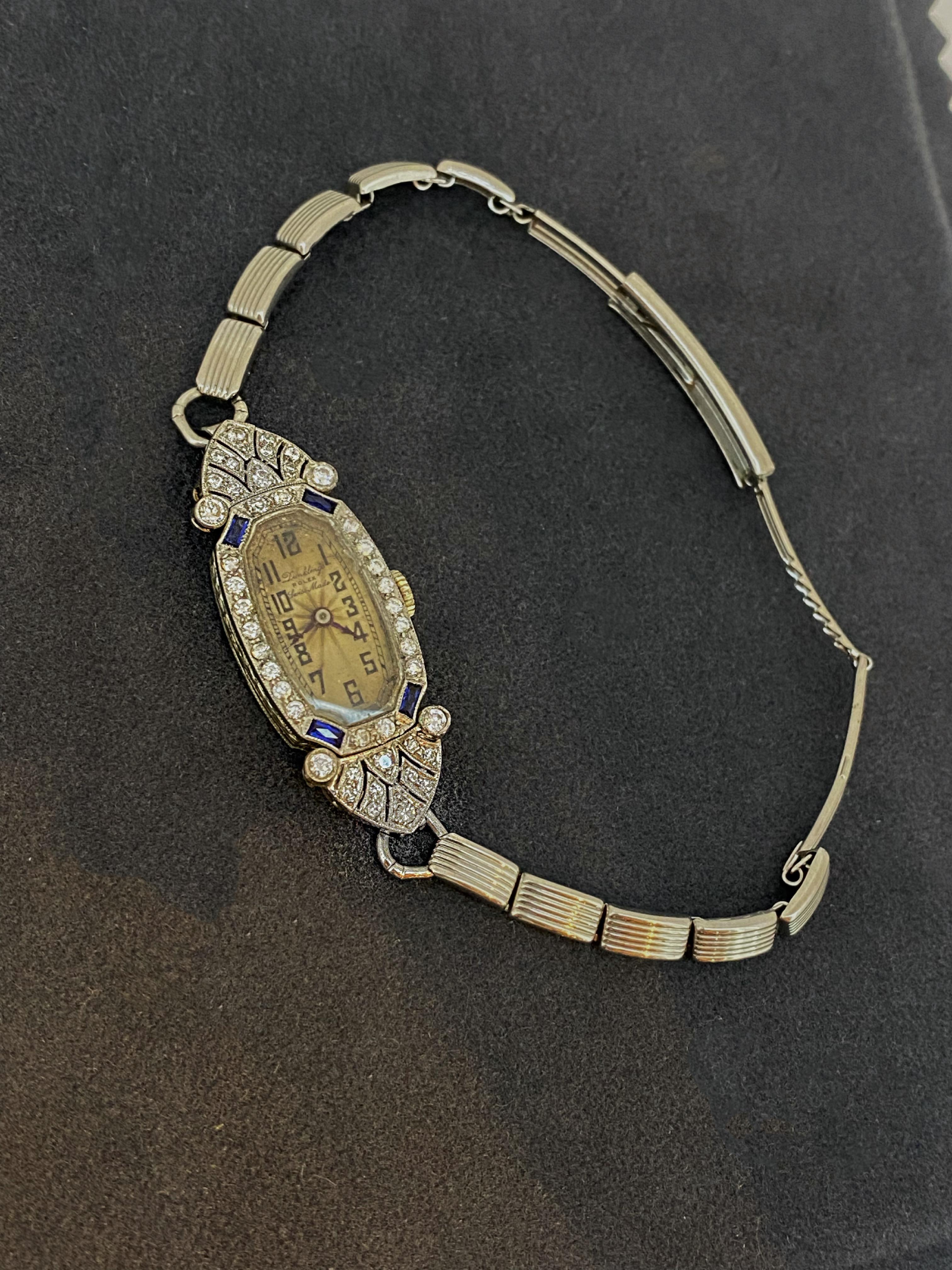Round Cut Fine & V Rare Art-Deco Rolex 18K Gold, Diamond, Sapphire Cocktail Ladies' Watch For Sale