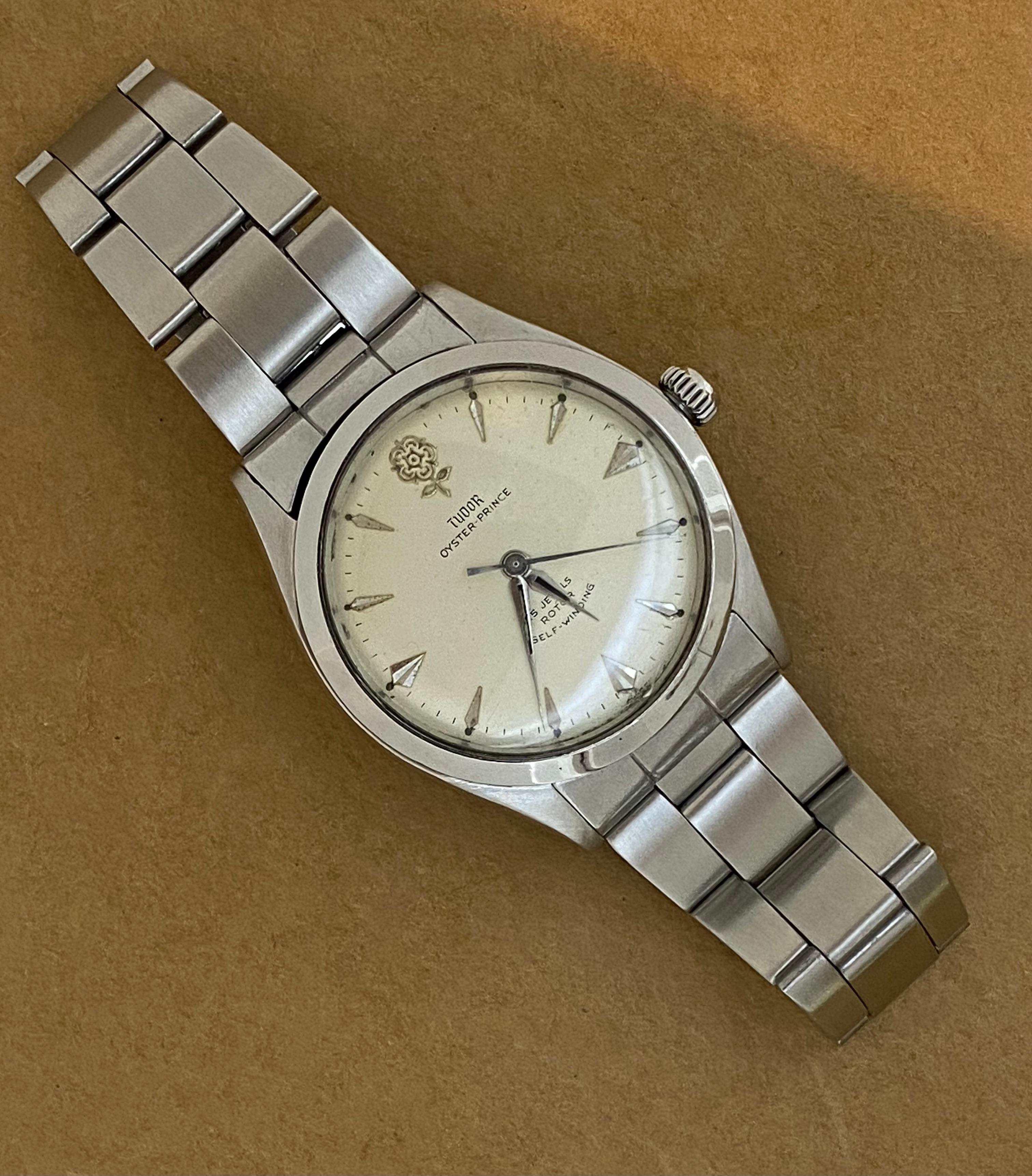 This Fine & Very Rare Tudor Rolex “Big Rose” 
Oyster-Prince c1962 Automatic Watch 
comes with original factory polish – great news for a collector!
 
~~~
 
Dating from 1962 (yet in excellent working order),
this elegant vintage timepiece is