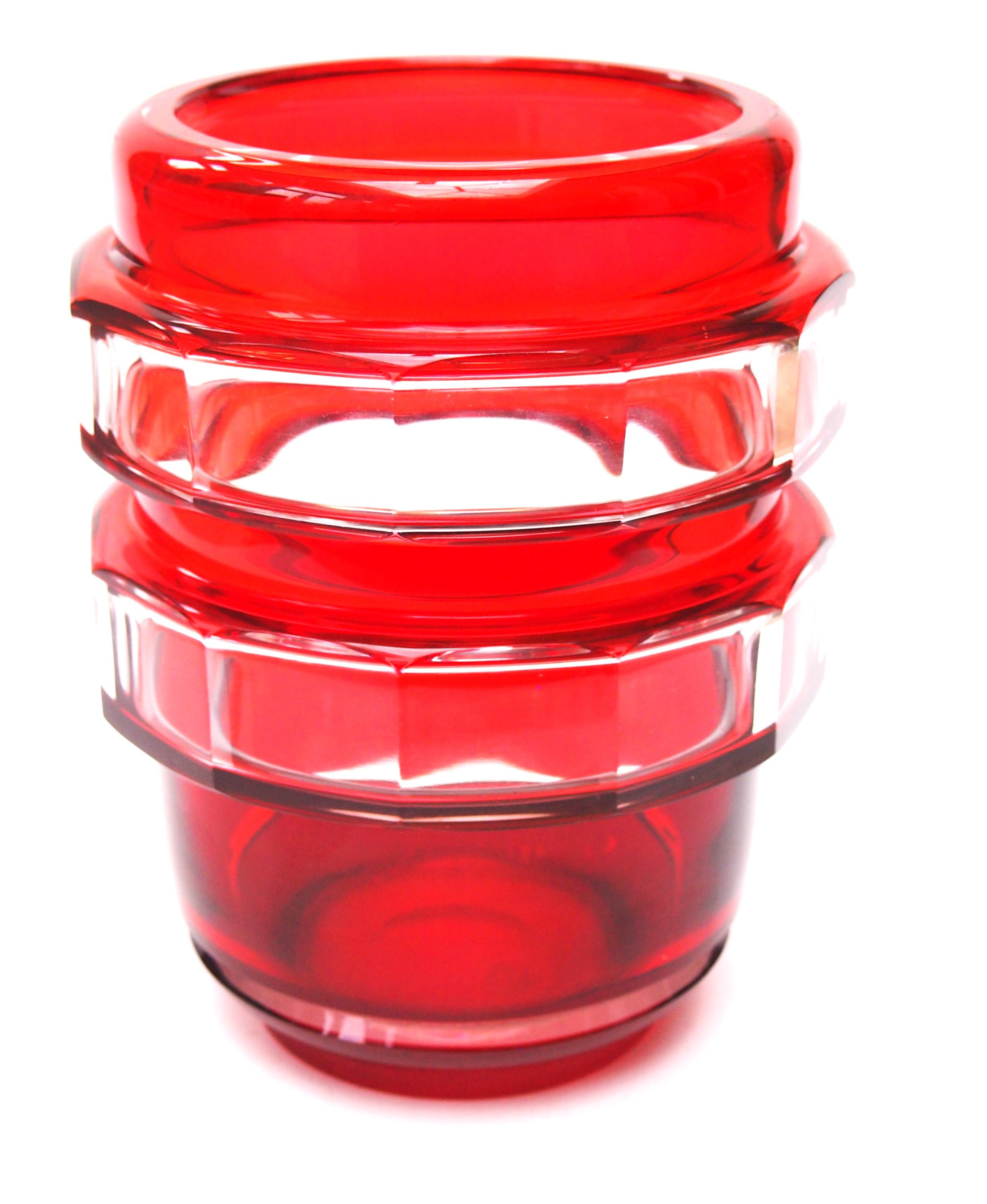 Feine Val Saint Lambert Rot/Orange Klarsichtvase von Charles Graffart um 1950 (Art déco) im Angebot