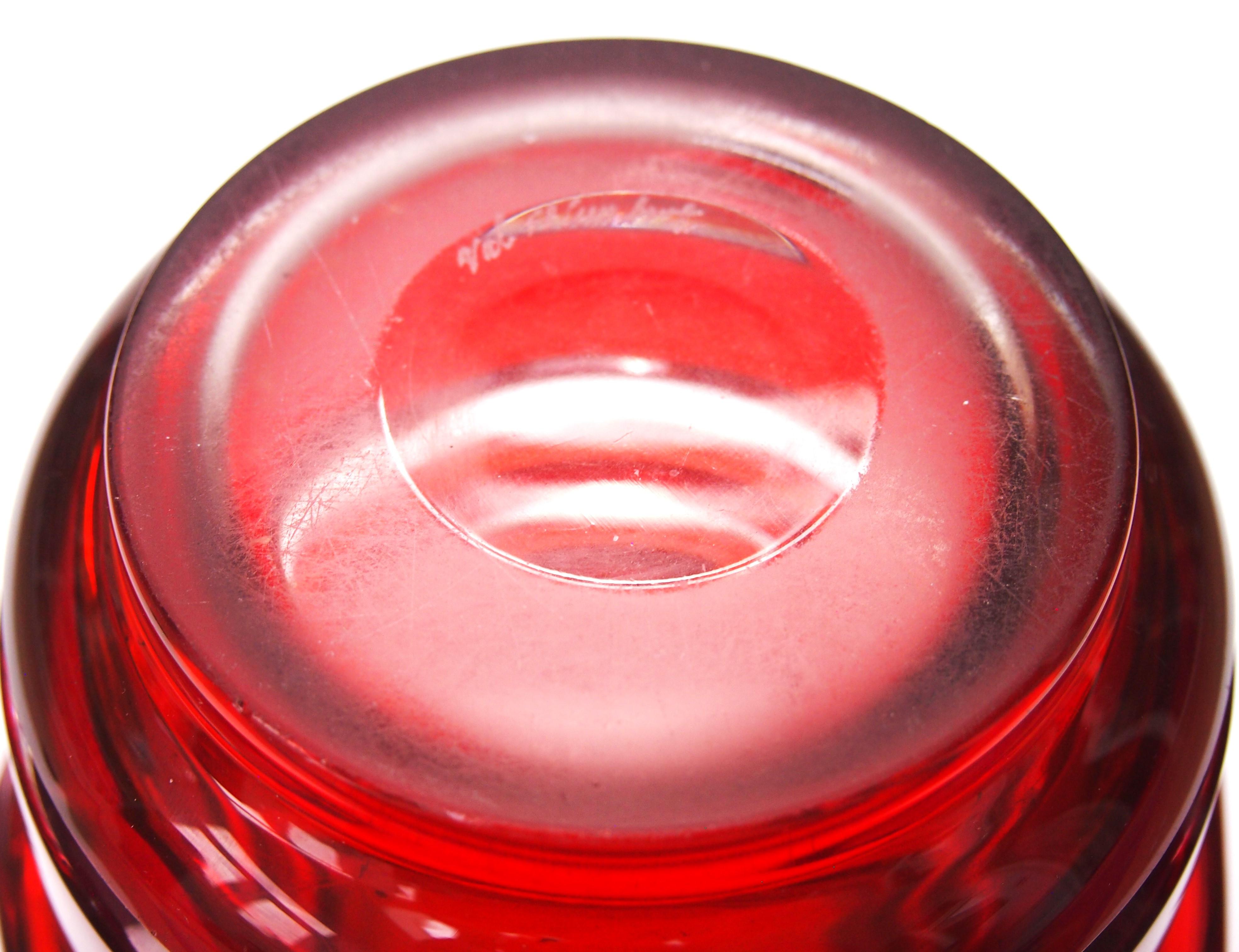 Feine Val Saint Lambert Rot/Orange Klarsichtvase von Charles Graffart um 1950 (Kristall) im Angebot