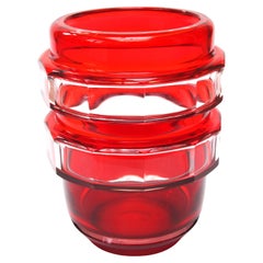 Fine Val Saint Lambert Red/Orange Cut to Clear Vase by Charles Graffart c1950