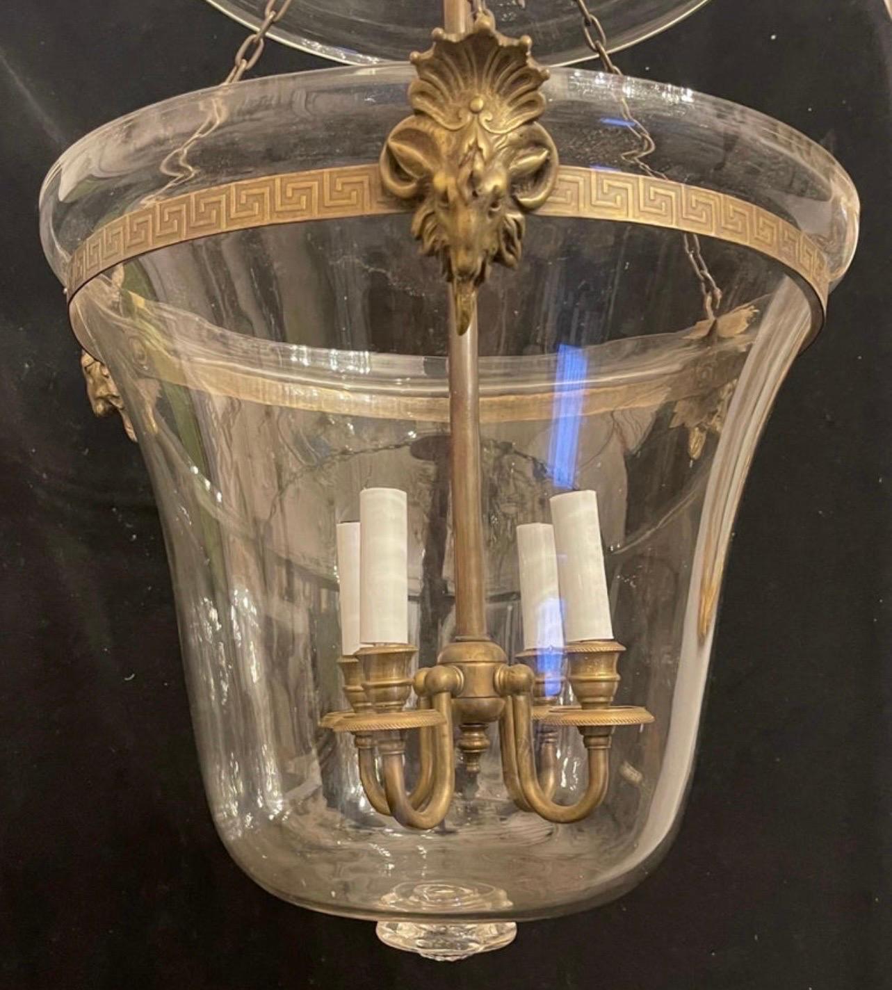 A wonderful large Vaughan Designs Bronze Ormolu Regency, Empire, Neoclassical bell jar lantern chandelier Fixture with 4 candelabra lights