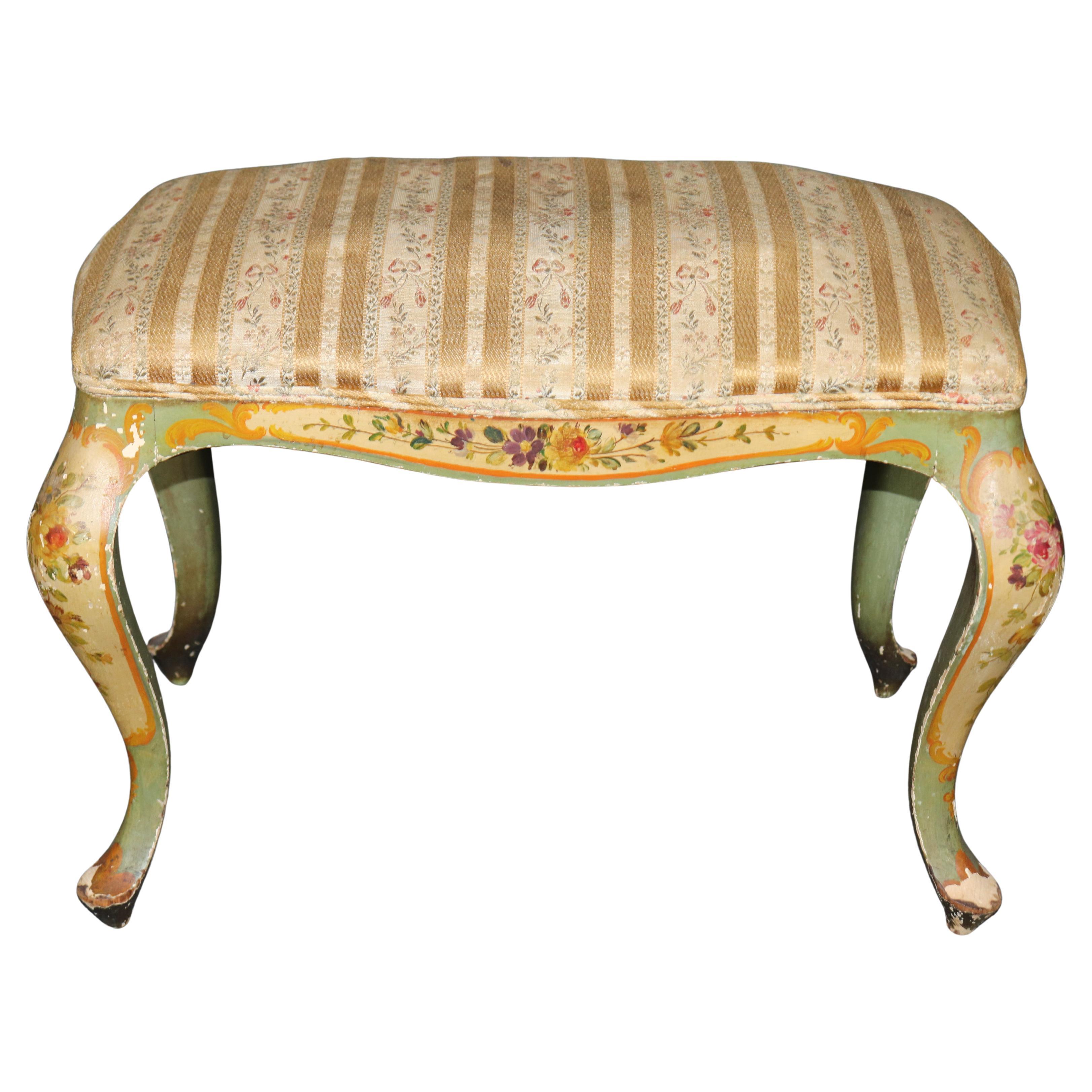 Fine Venetian Paint Decorated Italian Foot Stool or Ladies Vanity Bench