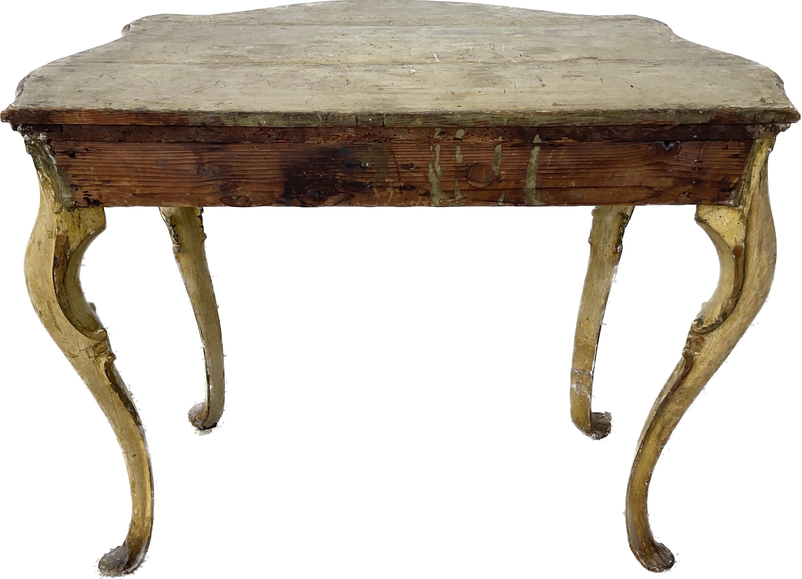 Fine Venetian Rococo Gilt and Yellow-Painted Console Table For Sale 4