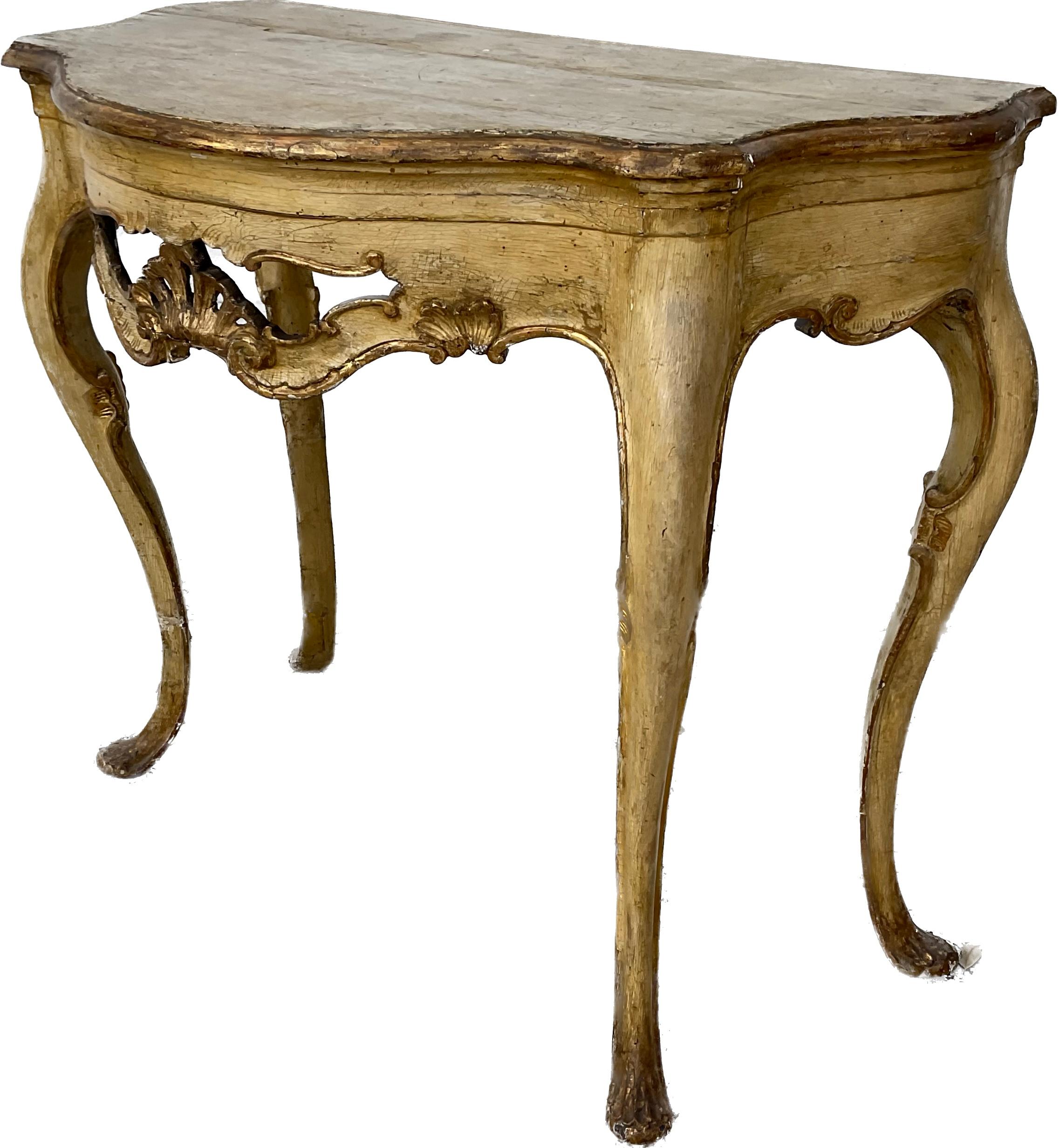 Fine Venetian Rococo Gilt and Yellow-Painted Console Table For Sale 5