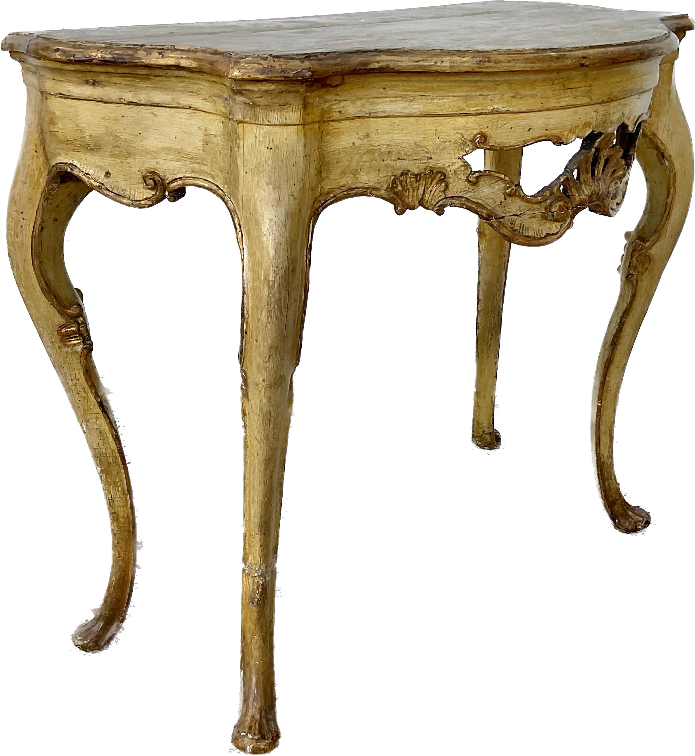 Fine Venetian Rococo Gilt and Yellow-Painted Console Table For Sale 6