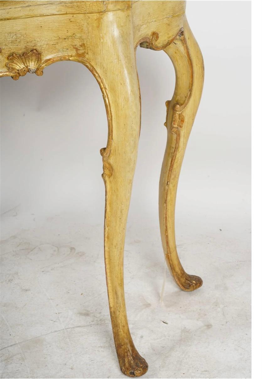 18th Century and Earlier Fine Venetian Rococo Gilt and Yellow-Painted Console Table For Sale