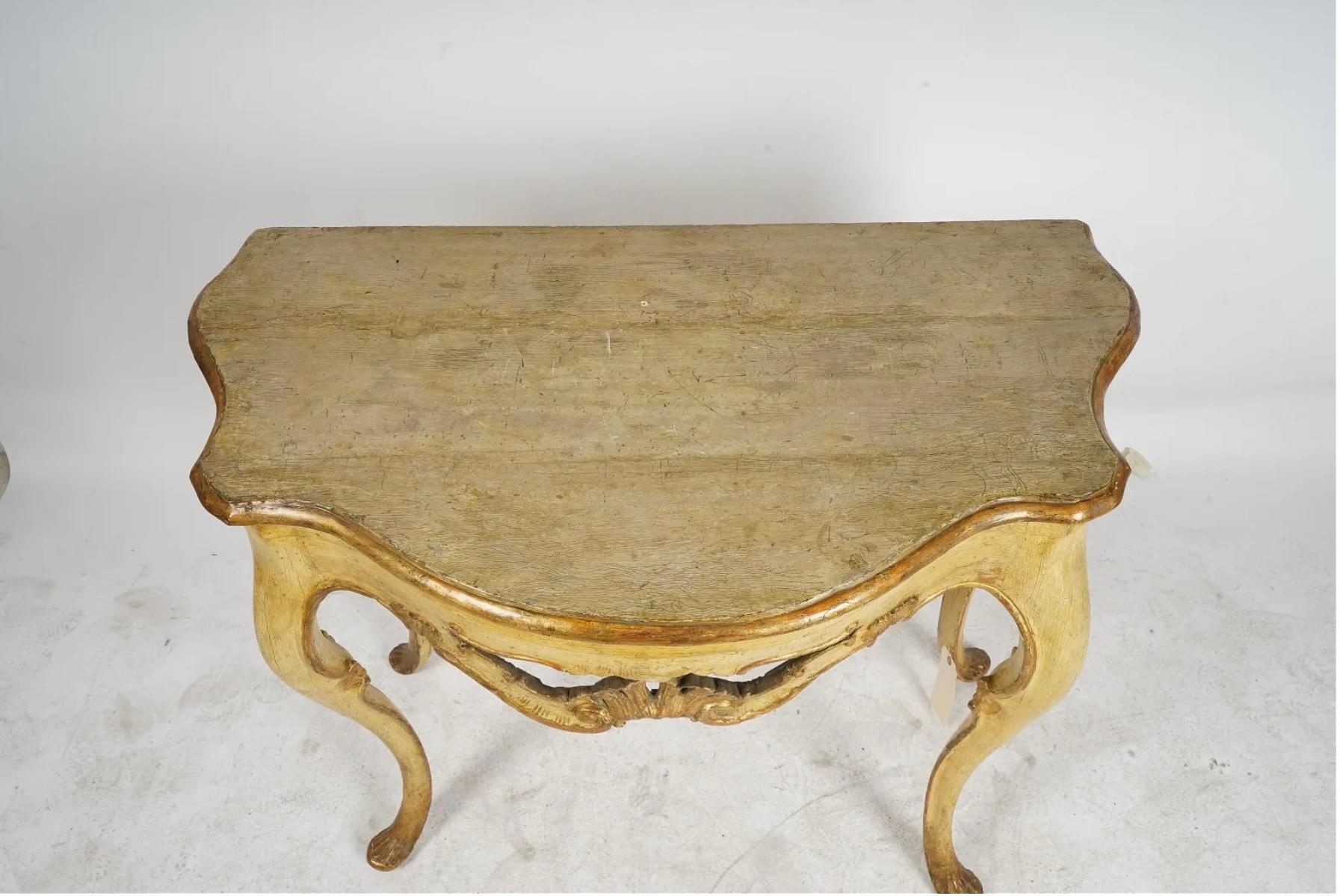 Fine Venetian Rococo Gilt and Yellow-Painted Console Table For Sale 1