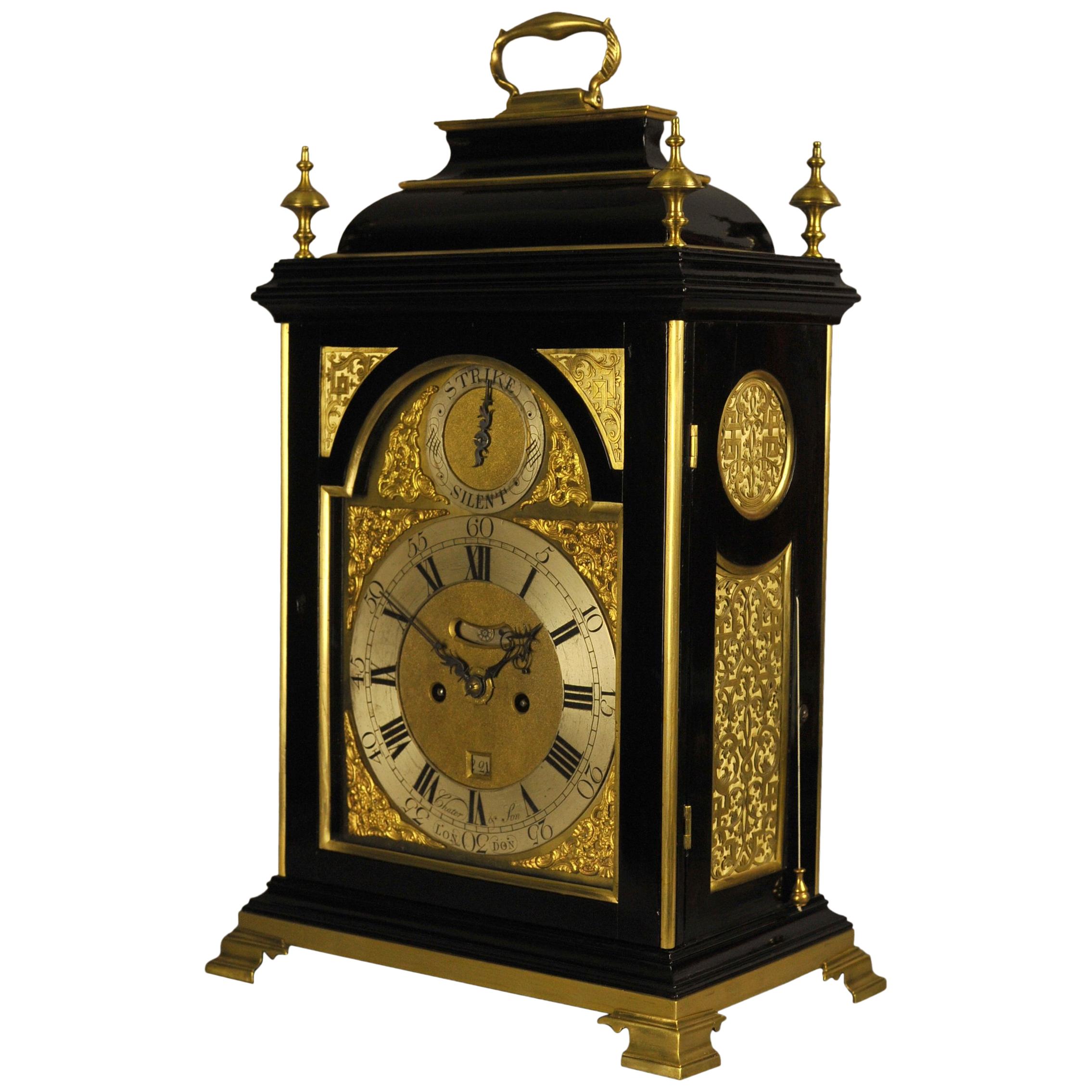 Fine Verge Bracket Clock with Alarm, Chater and Son, London For Sale