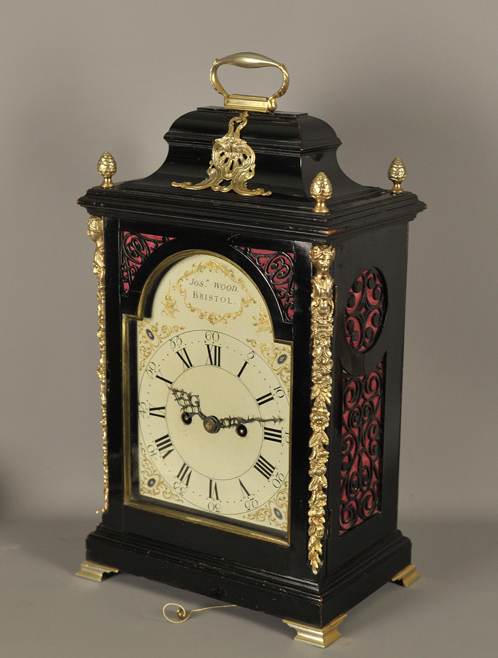 18th Century Fine Verge Ebonized Bracket Clock, Joseph Wood, Bristol For Sale