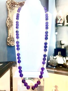 Fine Very Large 14mm. Amethyst, 1036 CTS., & Gold 39.5 " Necklace