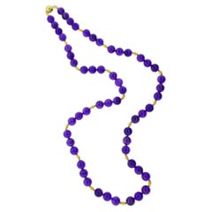 Fine Very Large 14mm. Amethyst, 1036 CTS., & Gold 39.5 " Necklace
